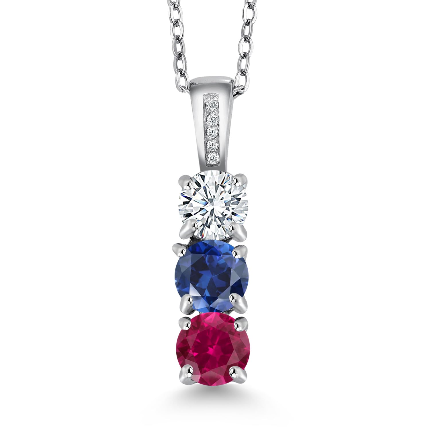Custom Personalized Diamond & 3 Gemstone Birthstone Mother's Necklace in 925 Sterling Silver | 3-Stone Pendant Necklace for Women | Round 5MM Gemstones | 18