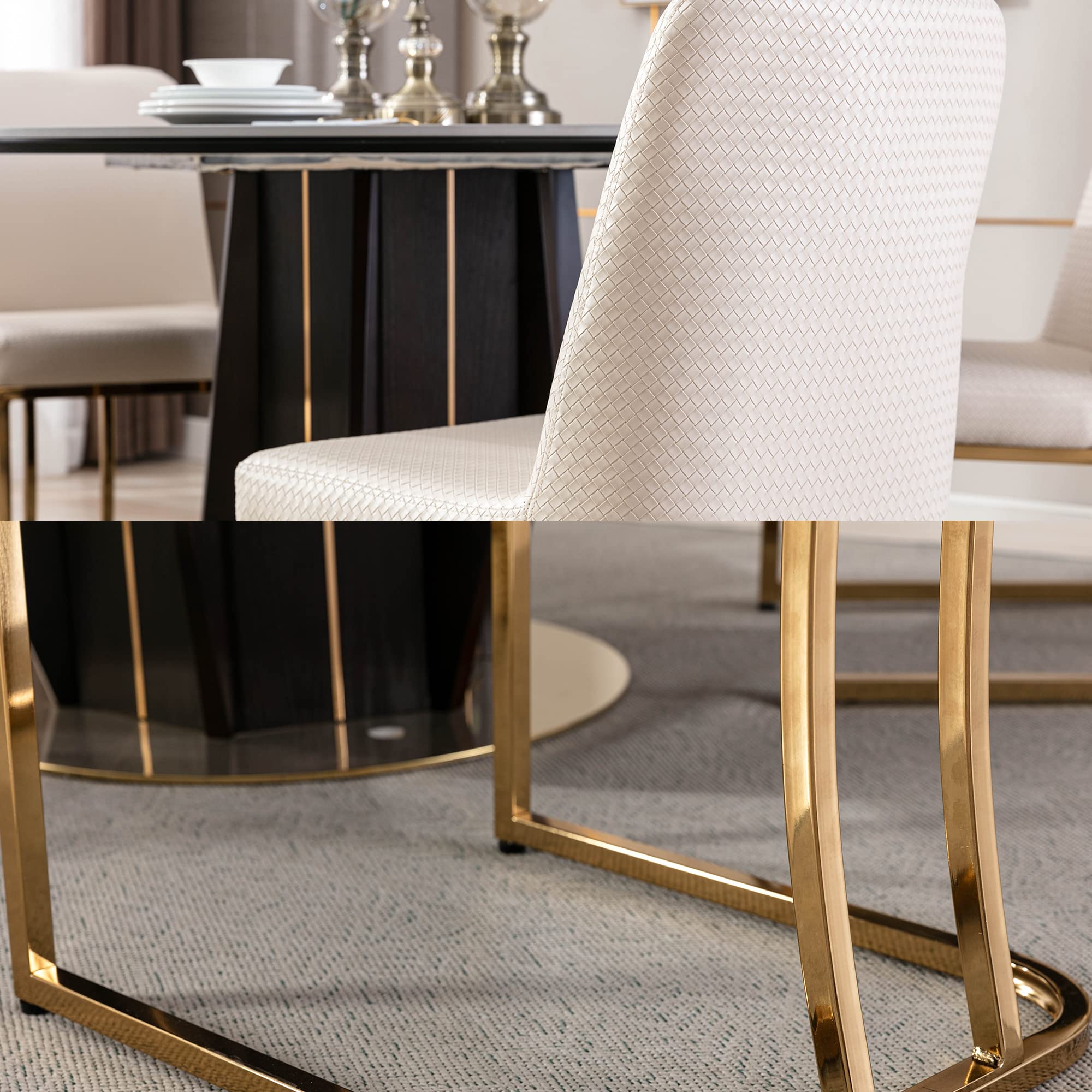 Mid Century Modern Dining Chairs Set of 2 - Woven PU Leather Upholstered Armless Chairs with Back Support, 17.7