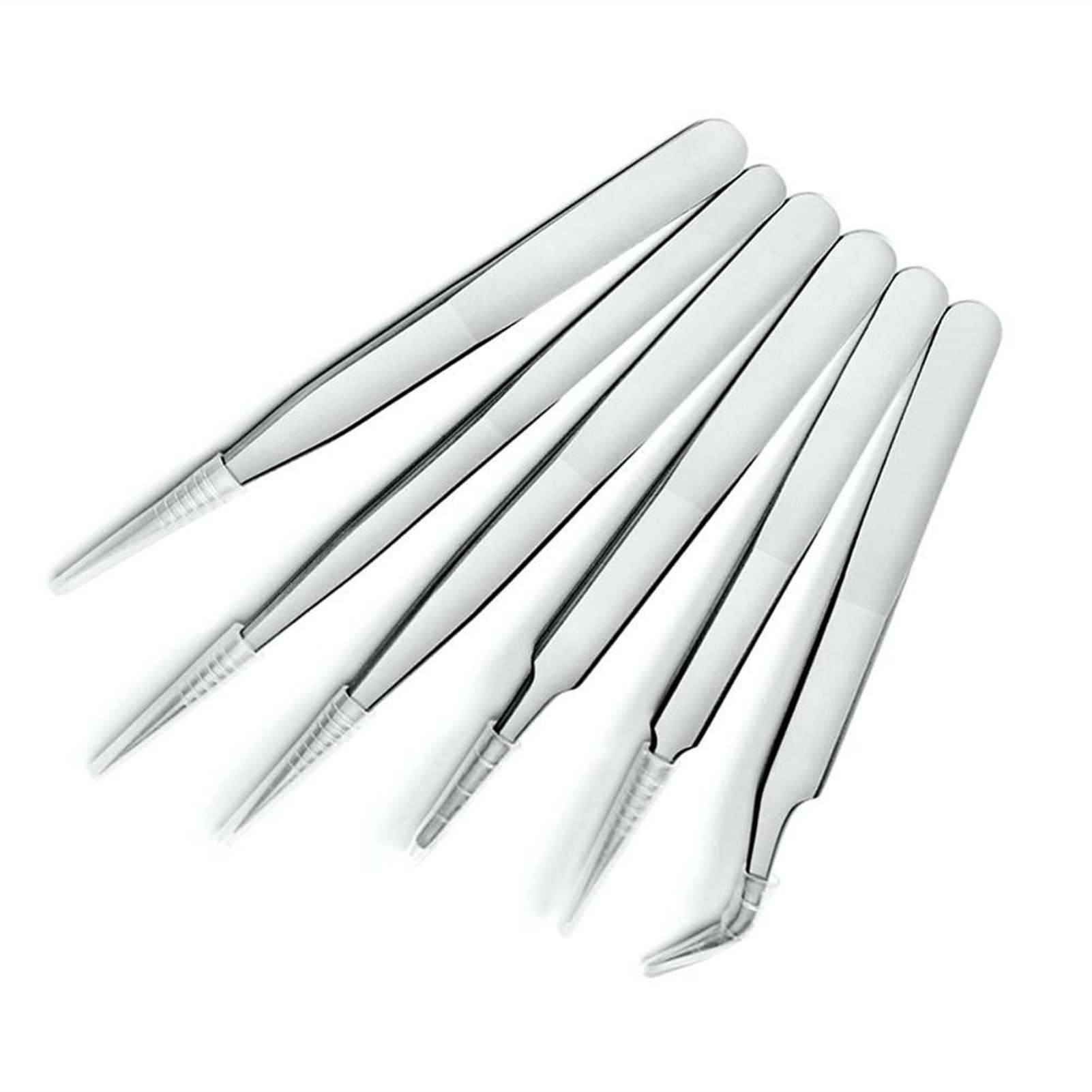 Premium Carbon Steel Tweezers Set - 6pcs High-Hardness Anti-Magnetic & Acid-Resistant Tweezers for Beauty, Electronics, Jewelry Making & Precision Work - Perfect for Eyebrow Grooming, Eyelash Extensions, Watch Repair and Crafting