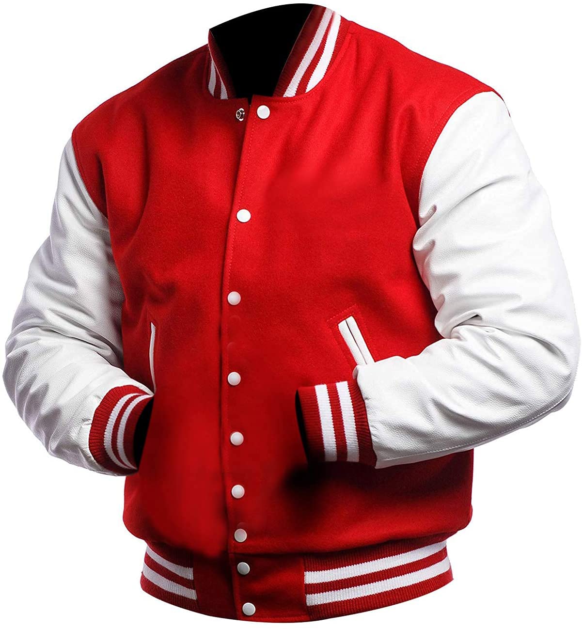 Varsity Blank Baseball Letterman Jacket - College & High School Bomber Jacket with Leather Sleeves & Wool Coat | Perfect for Sports Teams, School Spirit & Casual Wear