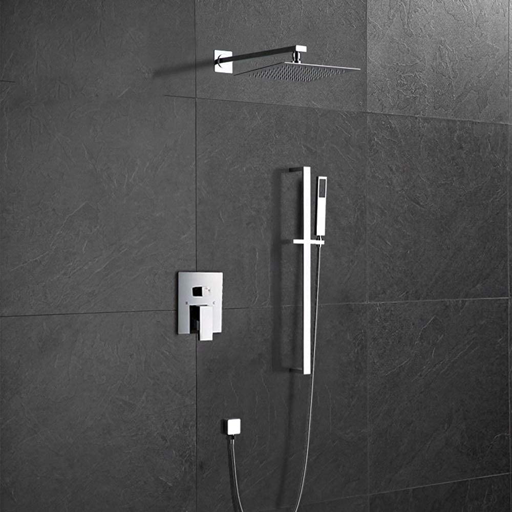 Premium Copper Square 2-Function Wall-Mounted Shower System with Adjustable Lifting Rod - Hotel Style Concealed Bathroom Shower Set for Luxurious Spa Experience at Home
