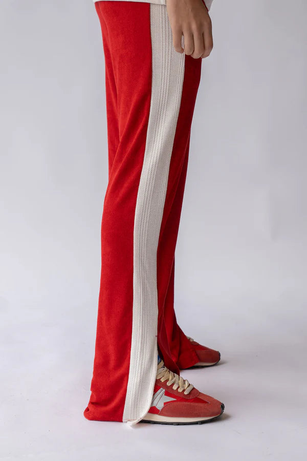 Sportif Cherry Ivory Stripe Track Pants for Women - Comfortable Running & Yoga Workout Pants - Perfect for Gym, Jogging and Lounge Wear