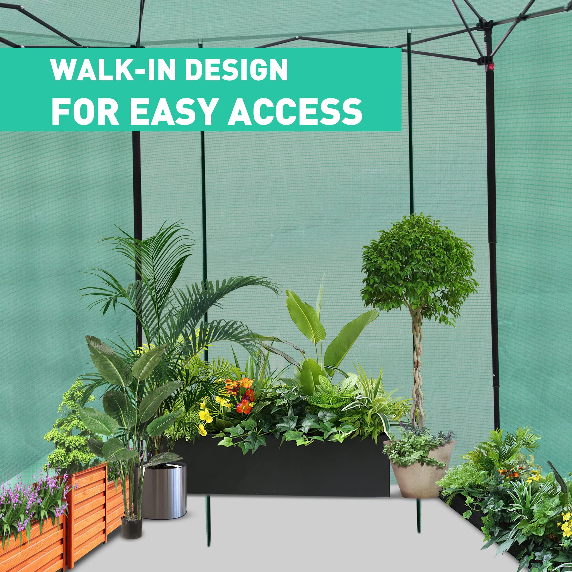 PexFix 8'x8' Portable Walk-in Greenhouse for Indoor & Outdoor Gardening - Easy Setup Pop-Up Greenhouse with 2 Roll-Up Mesh Windows & Zippered Door - Perfect for Seed Starting, Plant Protection & Year-Round Growing (Green, Model A-GE06016)