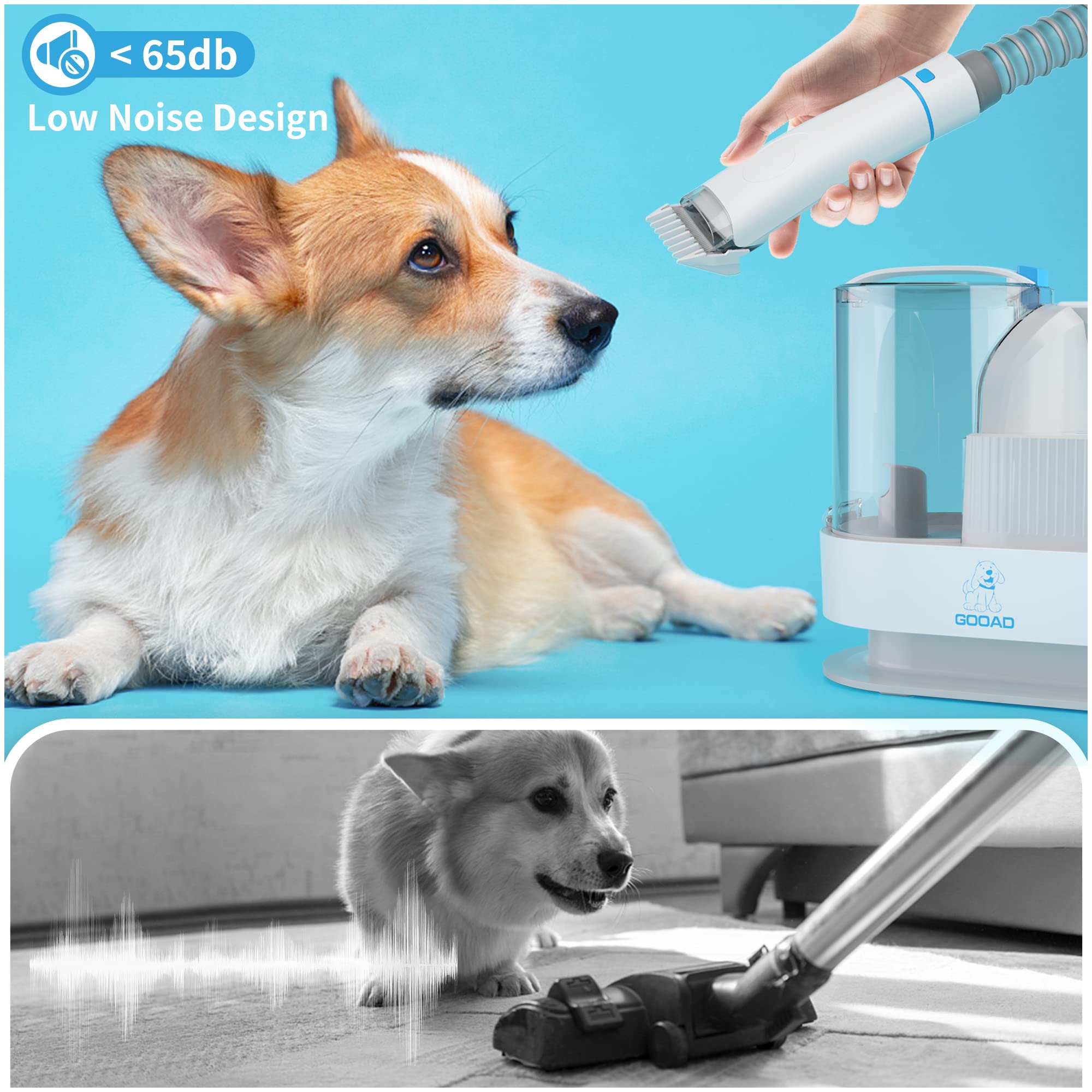 Pet Grooming Vacuum for Dogs - Low Noise Dog Hair Remover with 5 Grooming Tools (Clippers & Brush) - Perfect for Shedding Control & Home Grooming Sessions