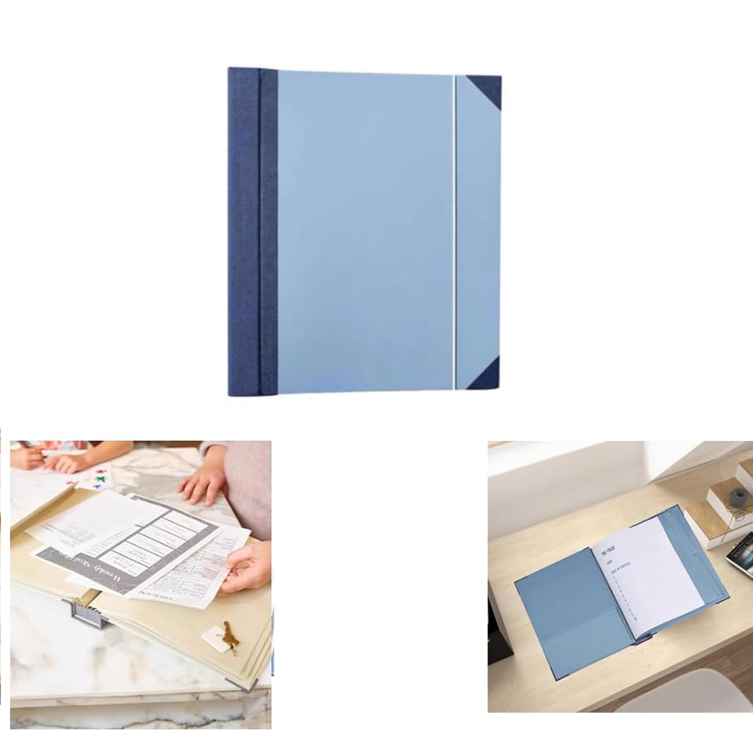 Premium Folio Folders with Pockets - Heavy Duty Document Organizer for Bills, Certificates & Important Papers | Family Estate Planning, Emergency Binder, Missing Person Documentation | Perfect for Home Office, Legal Documents & Personal Records (Blue)