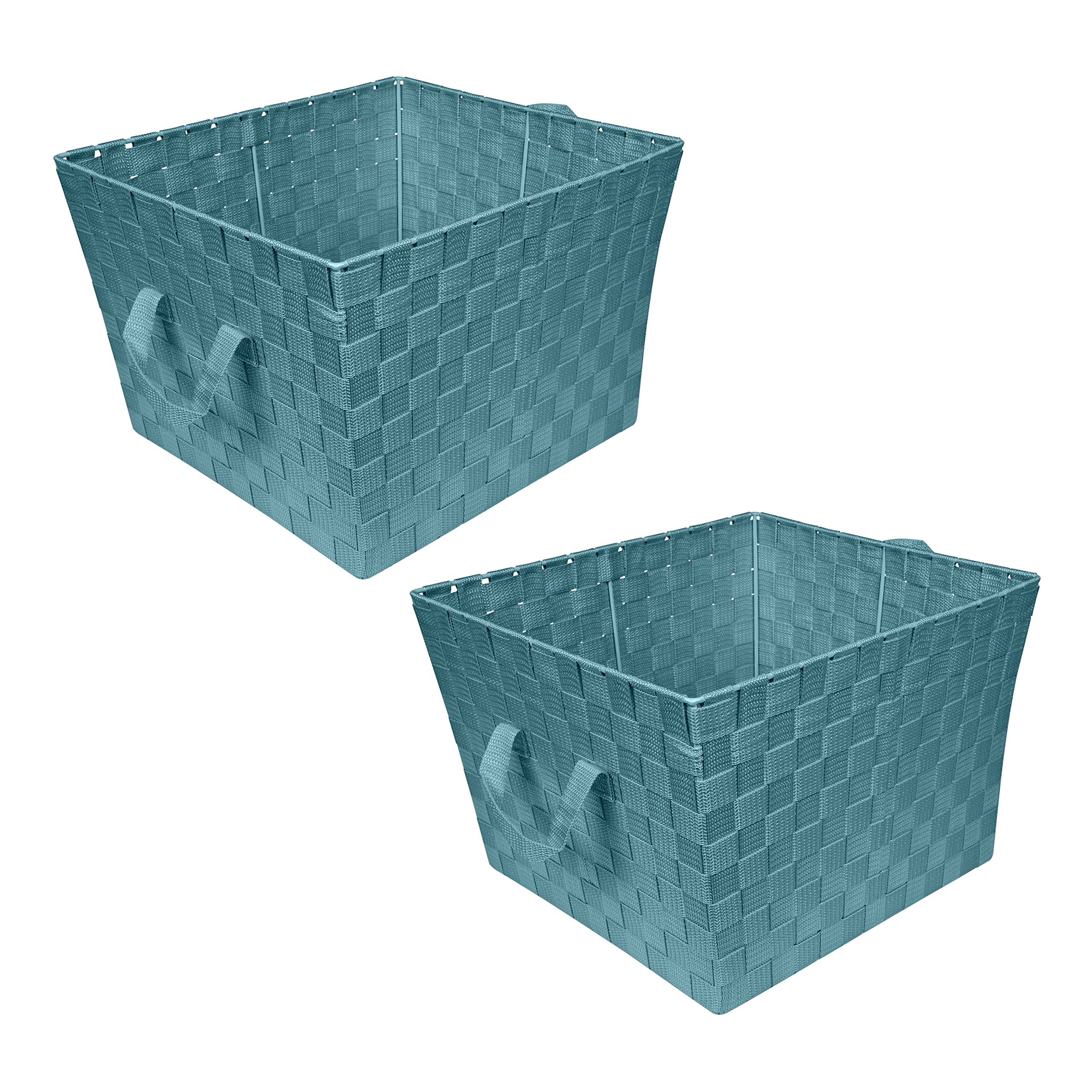 Large Woven Strap Tote Basket - 2 Pack Storage Organizer with Handles for Closet, Bedroom, Bathroom & Nursery | Perfect for Toys, Accessories & Gifts | Sapphire Blue Home Decor