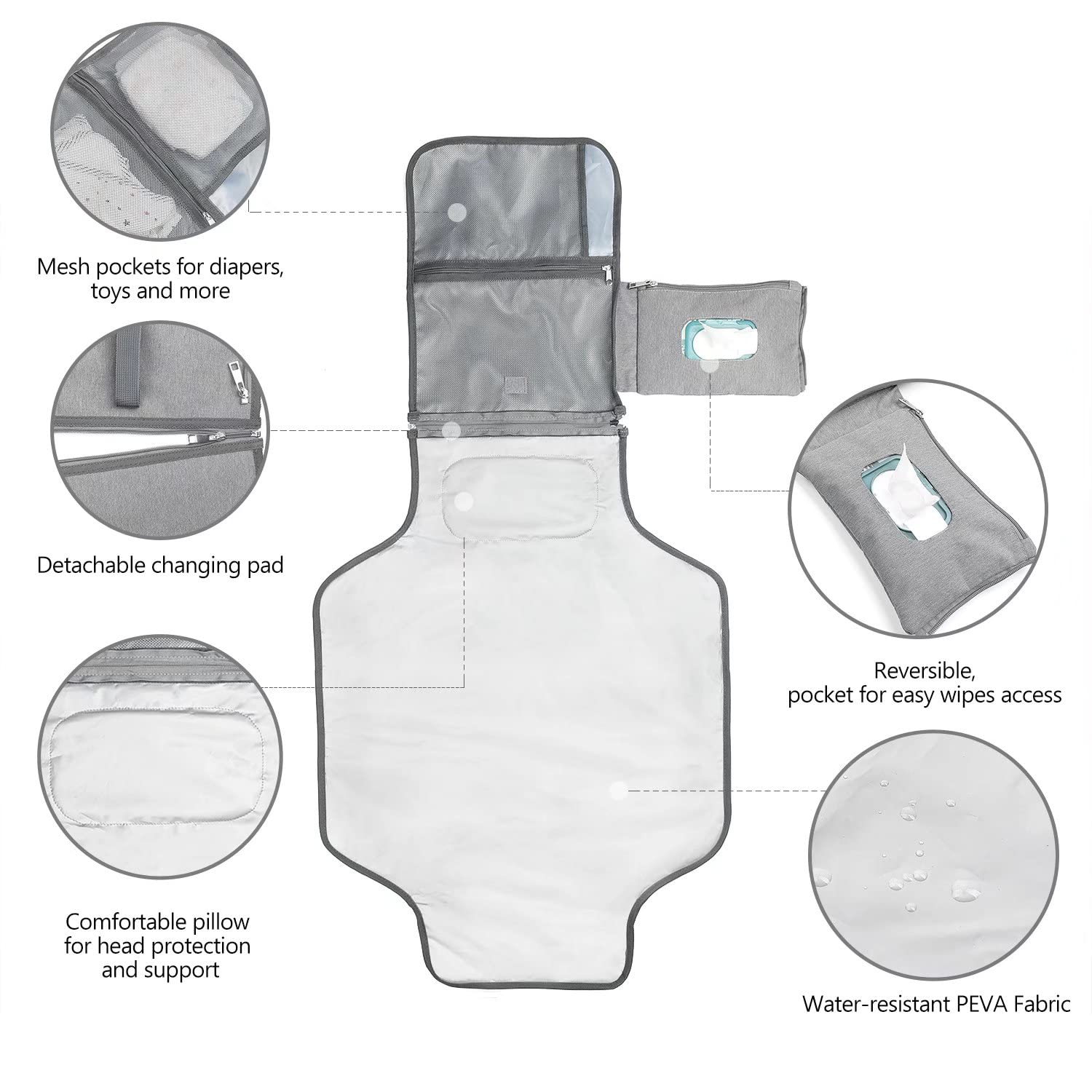 Portable Baby Diaper Changing Pad with Wipes Dispenser Pocket - Detachable Waterproof Changing Mat for Newborns & Toddlers - Perfect for Travel, Nursery, and On-the-Go Parents