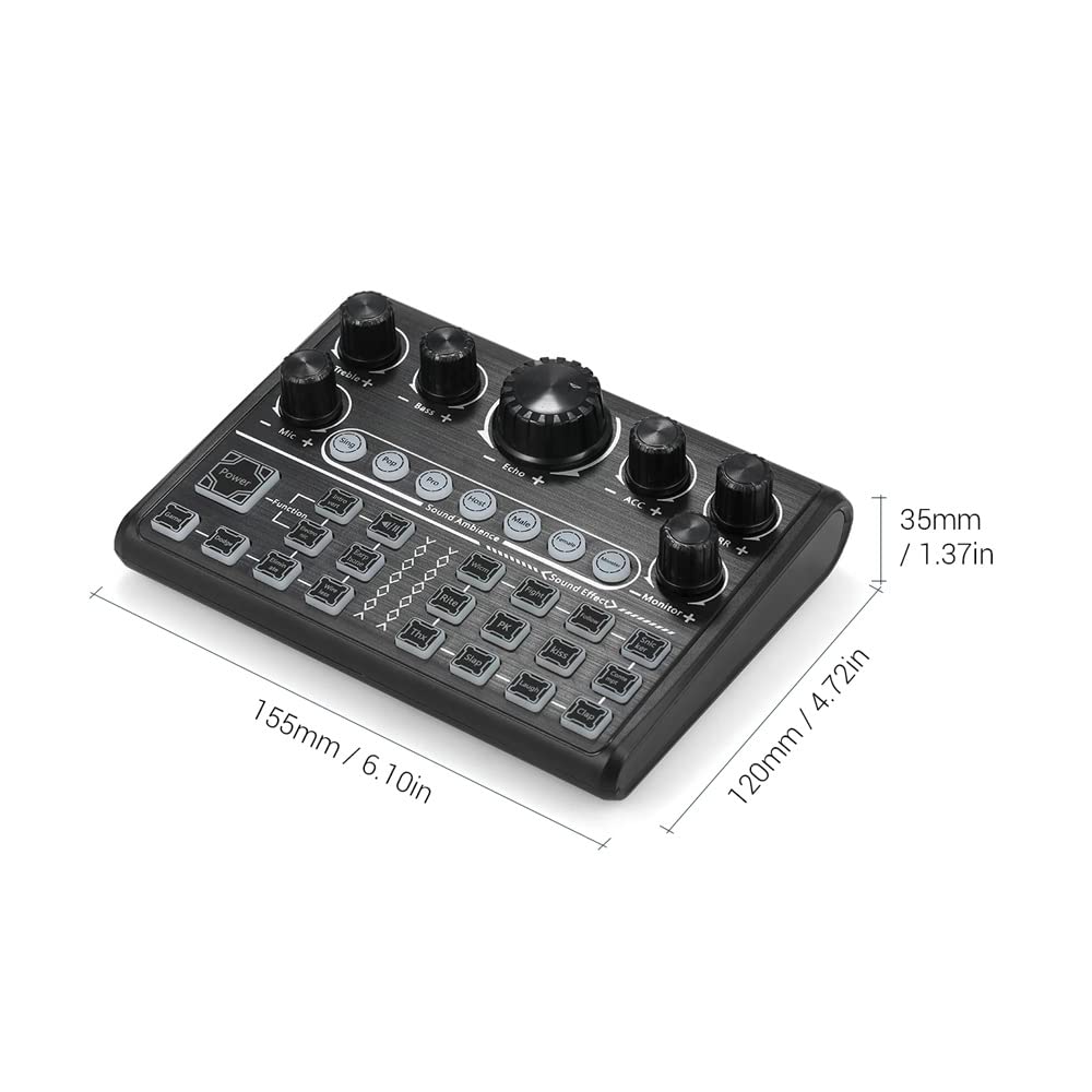 Professional Bluetooth Live Sound Card & Audio Mixer with Multiple Sound Effects - External Voice Changer for PC, Smartphone, Streaming (Perfect for Podcasting, Gaming, Karaoke & Live Broadcasting)