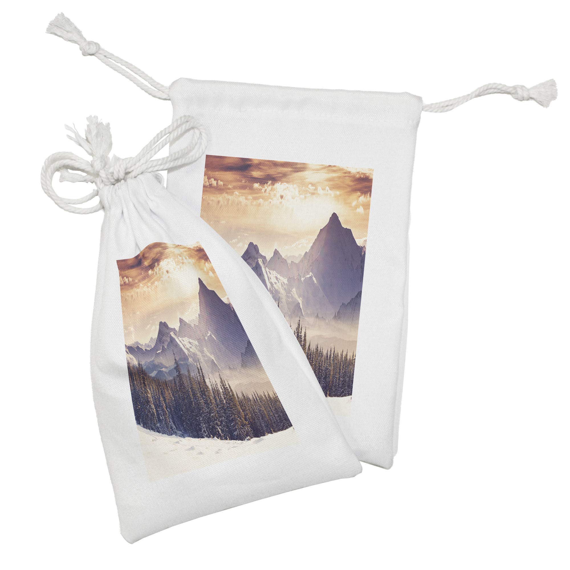 Ambesonne Nature Fabric Pouch Set of 2 - Winter Landscape with Dramatic Mountains & Surreal Sky - 9