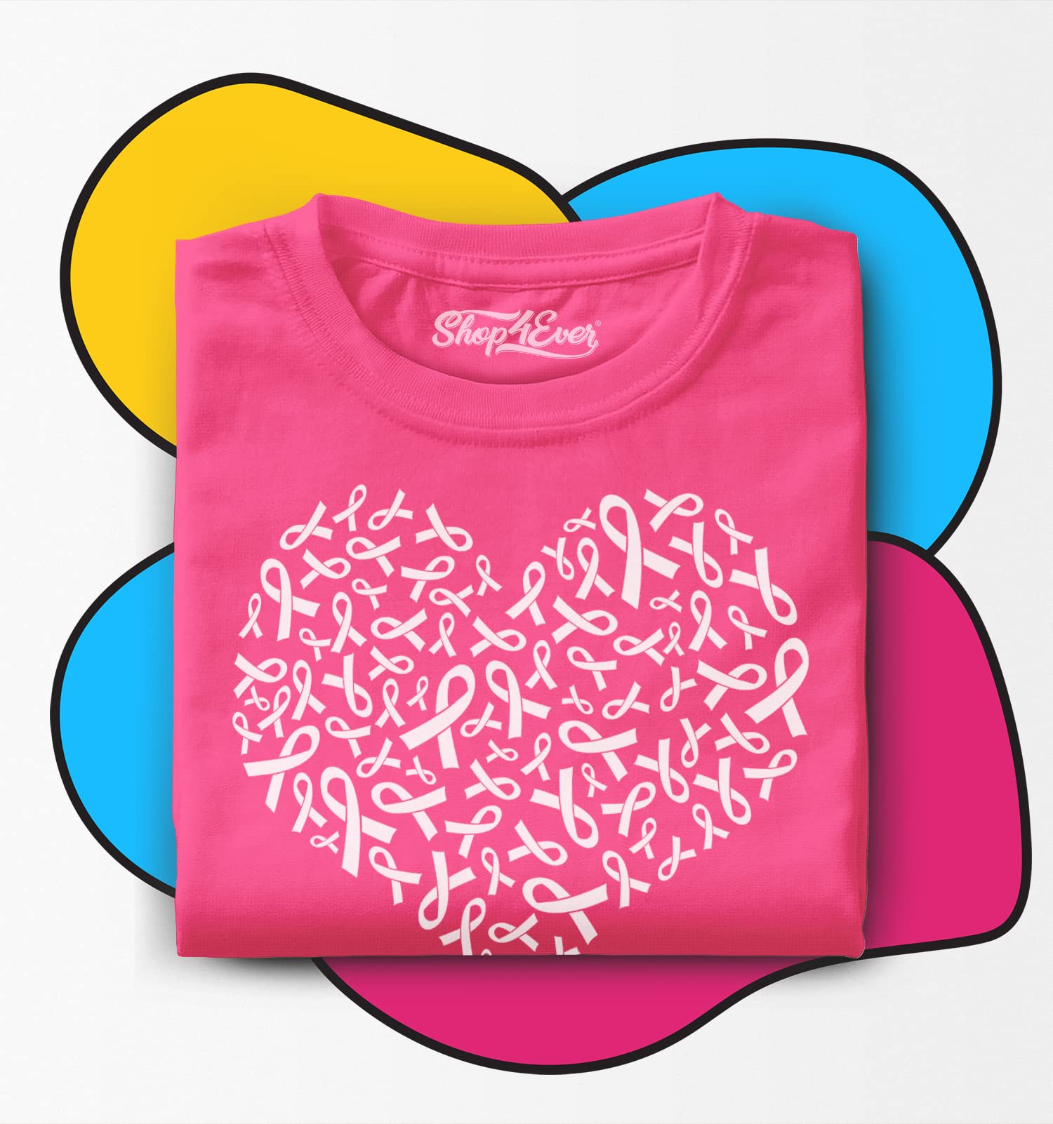 Shop4ever® Pink Ribbon Breast Cancer Awareness Heart-Shaped Cotton Toddler T-Shirt - Supportive & Comfortable for Kids, Perfect for Fundraisers & Awareness Events