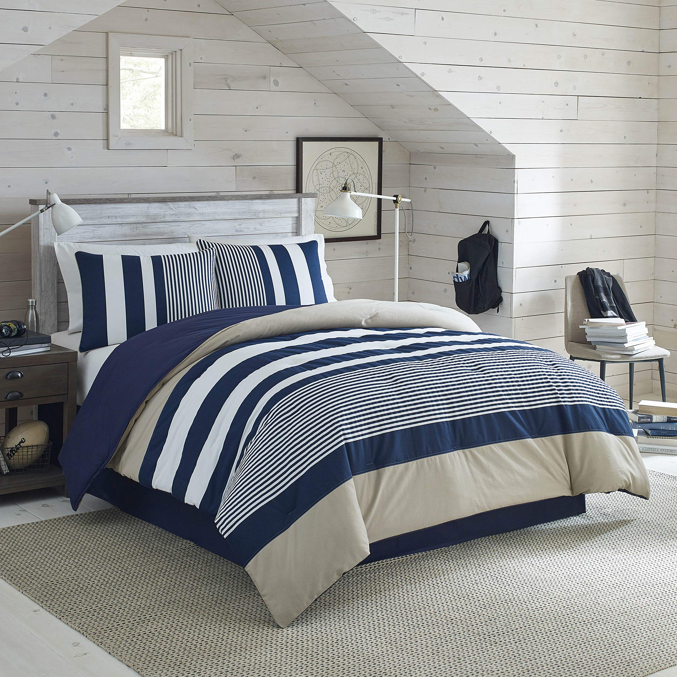 IZOD Classic Stripe Comforter Set - Twin Size Blue Bedding Set for Boys & Girls | Soft & Cozy Comforters for Dorm Room, Guest Bed, Kids Bedroom
