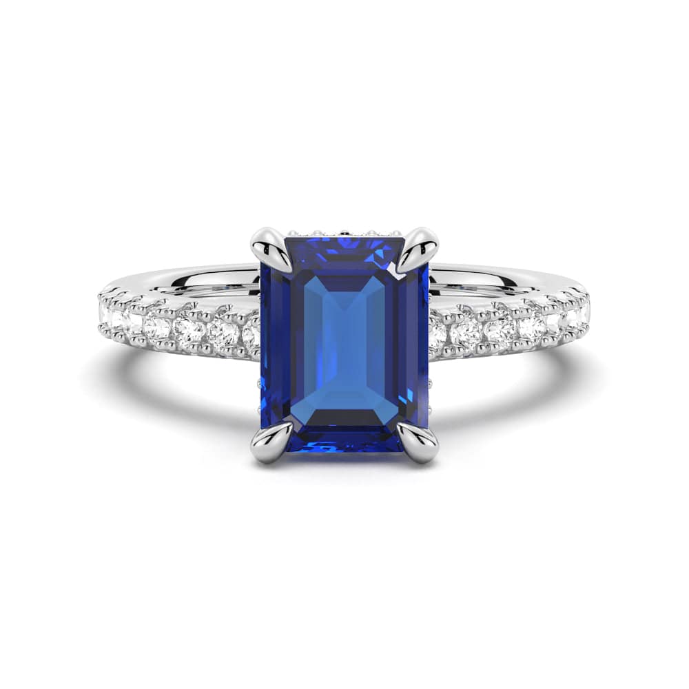 3 CT. Lab-Created Sapphire Engagement Ring with Side Stones & Hidden Halo - Perfect for Proposals, Anniversaries & Romantic Occasions