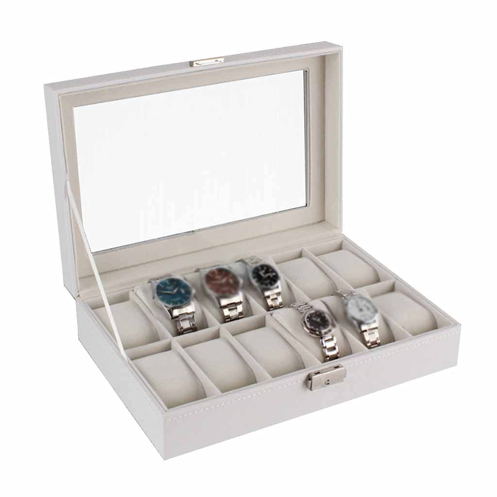 LXXSH 12-Slot Wooden Watch Box with Glass Top - Durable Dustproof Storage Organizer for Men & Women - Perfect for Home Display, Jewelry & Watch Collection