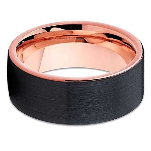 18k Rose Gold & Black Tungsten Wedding Band - Comfort Fit Anniversary & Engagement Ring for Men & Women - Perfect for Weddings, Proposals & Special Occasions