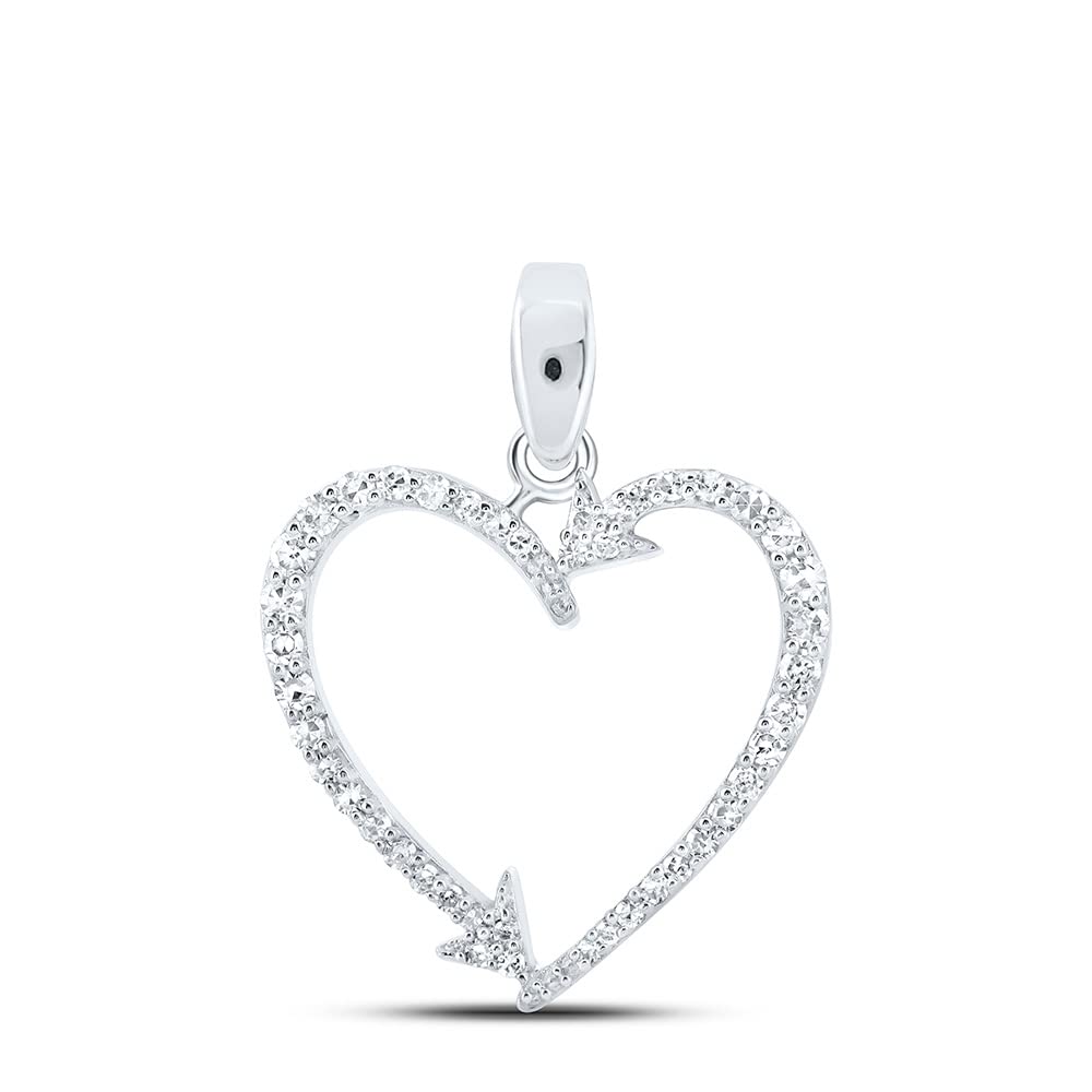 10K White Gold Women's Round Diamond Arrow Heart Pendant Necklace - 1/5 CTTW - Perfect for Valentine's Day Gifts, Anniversary Presents & Romantic Occasions