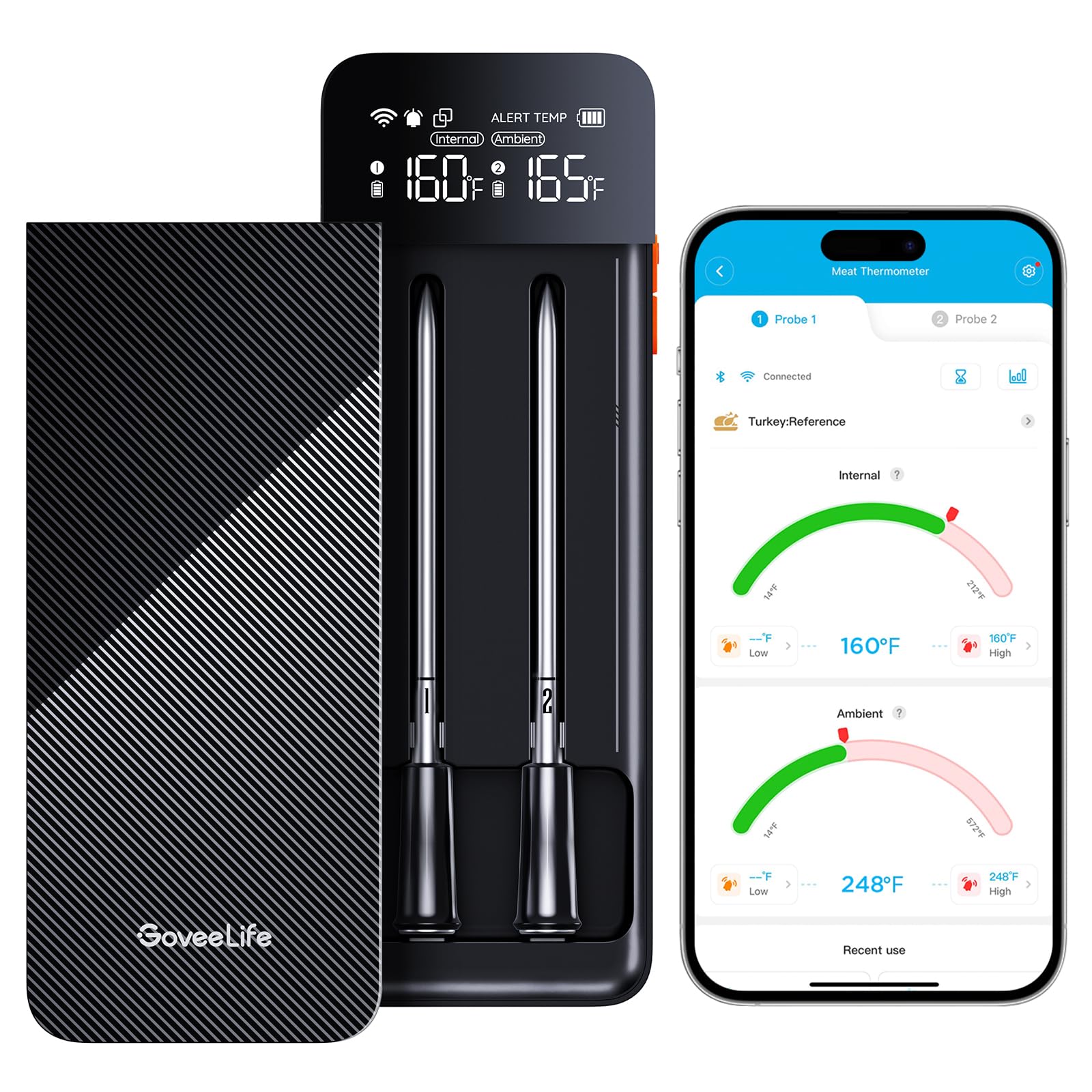 GoveeLife Wireless Digital Meat Thermometer with WiFi & Bluetooth, 2 Probes for Cooking, BBQ, Oven, Grill, and Smoker - Long Range Monitoring, Rechargeable Base, APP Alerts & Recipes - Perfect for Home Chefs, Outdoor Grilling, and Professional Kitchen Use