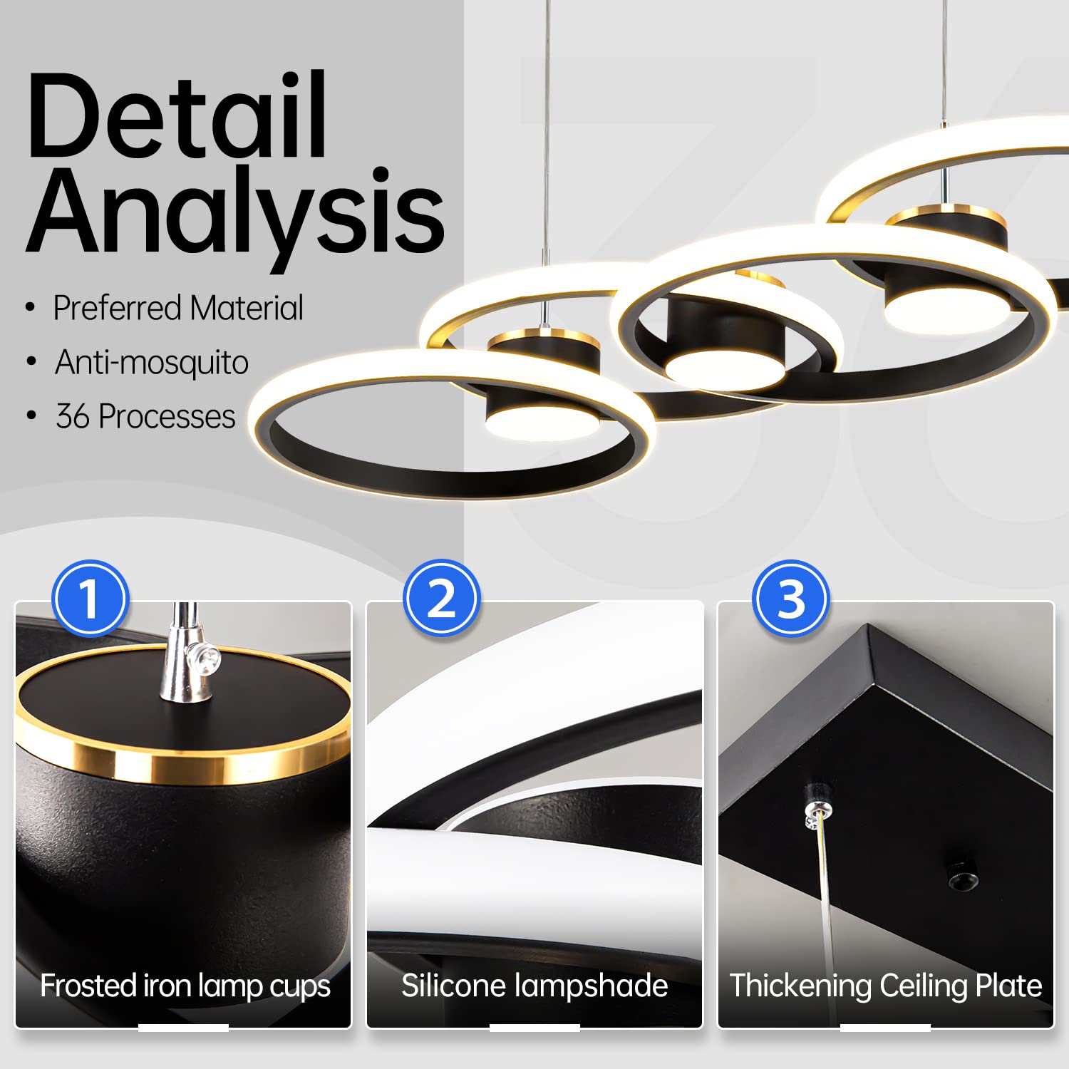 Modern 33-inch Black LED Chandelier Ceiling Light - 82W Dimmable Pendant Light with Remote Control (3000-6000K) - Perfect for Dining Room, Kitchen Island & Living Room Lighting