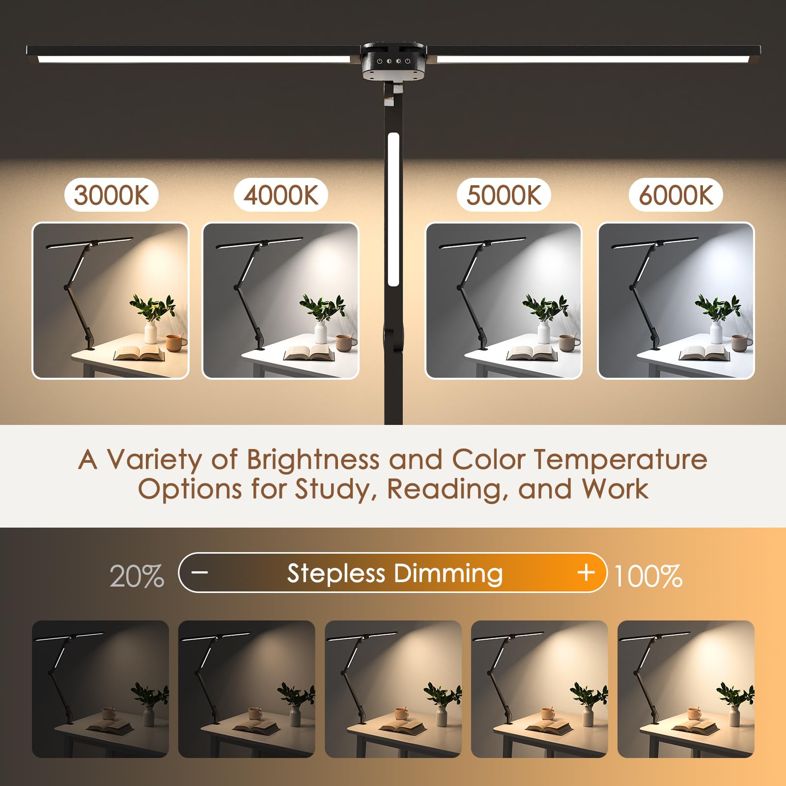 LED Desk Lamp with Remote Control - Flexible Clamp Light, 25 Eye-Caring Modes, Adjustable Brightness for Home Office, Study & Reading | Dimmable Table Lamp with Solid Base for Work, Gaming & Nightstand Use