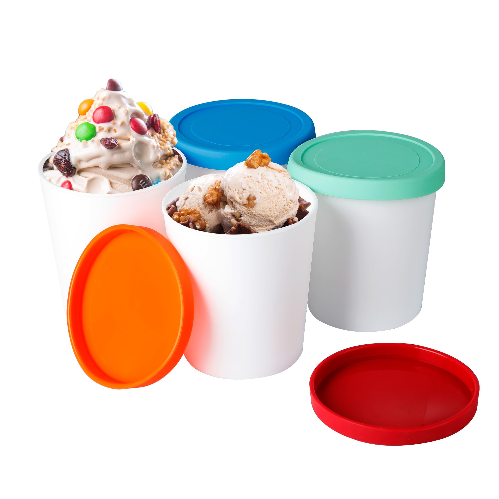 Reusable 4-Pack 1 Quart Ice Cream Storage Containers with Silicone Lids - Leak-Proof Freezer Containers for Homemade Ice Cream, Gelato, Sorbet | Perfect for Parties, Picnics & Bulk Ice Cream Storage