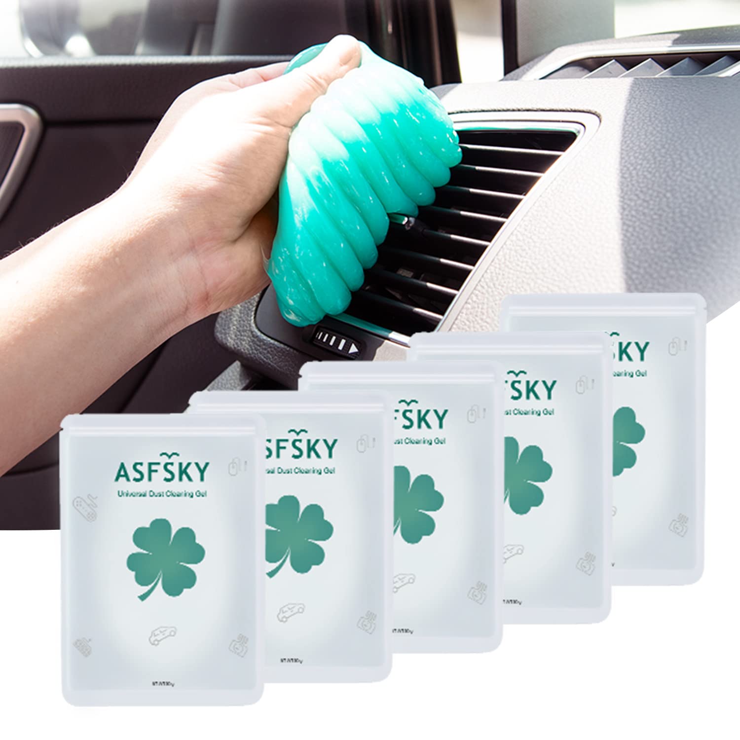 Premium Car Cleaning Gel - 5 Pack Universal Dust Cleaning Putty for Car Interior, Dashboard, Vents & Electronics | Eco-Friendly, Reusable & Non-Toxic Auto Detailing Kit (Green)