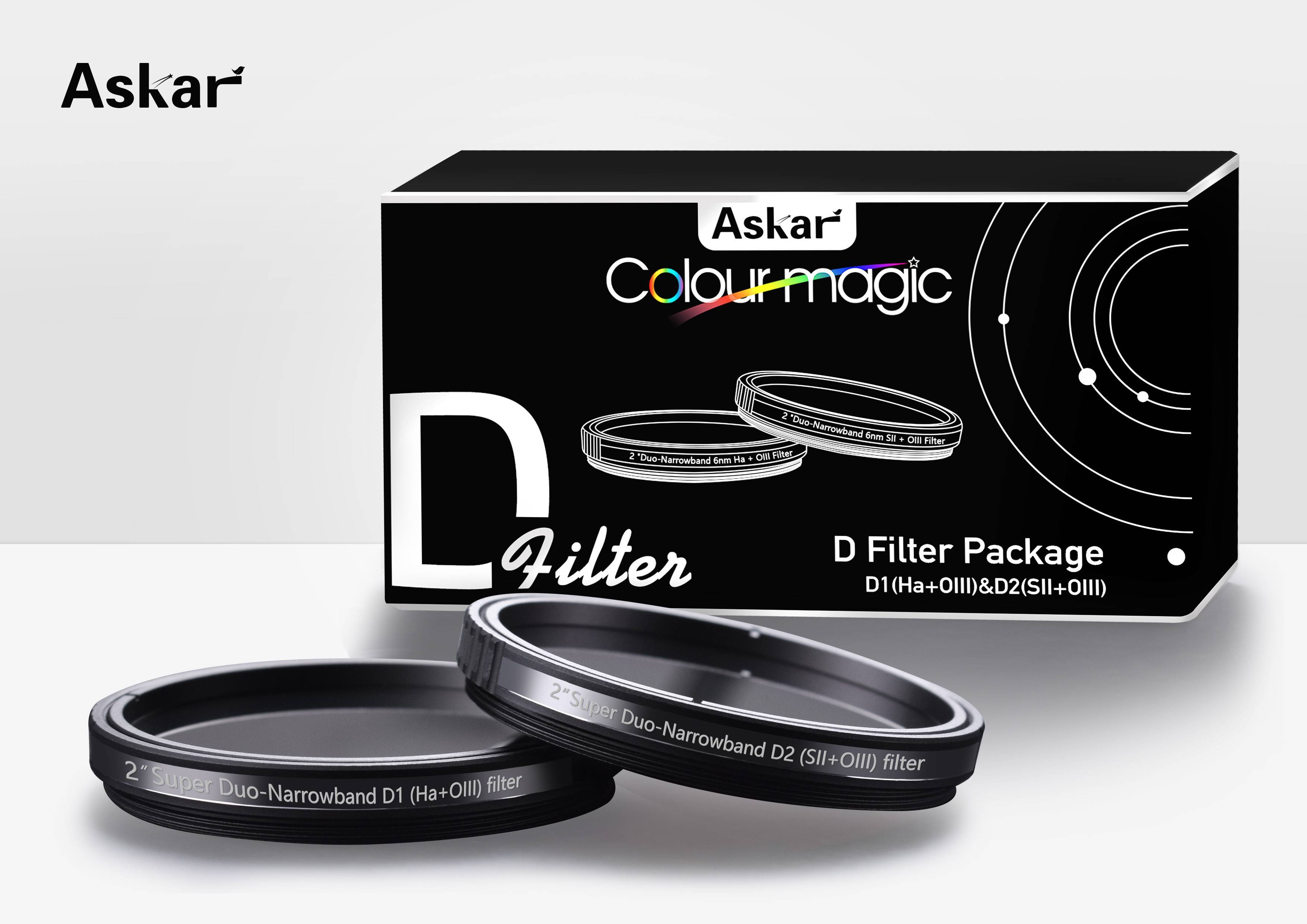 Askar Color Magic Super Duo Narrowband D1 (H-alpha/O III) & D2 (S II/O III) Filter Set - 2 Mounted Filters for Astrophotography and Deep Space Imaging