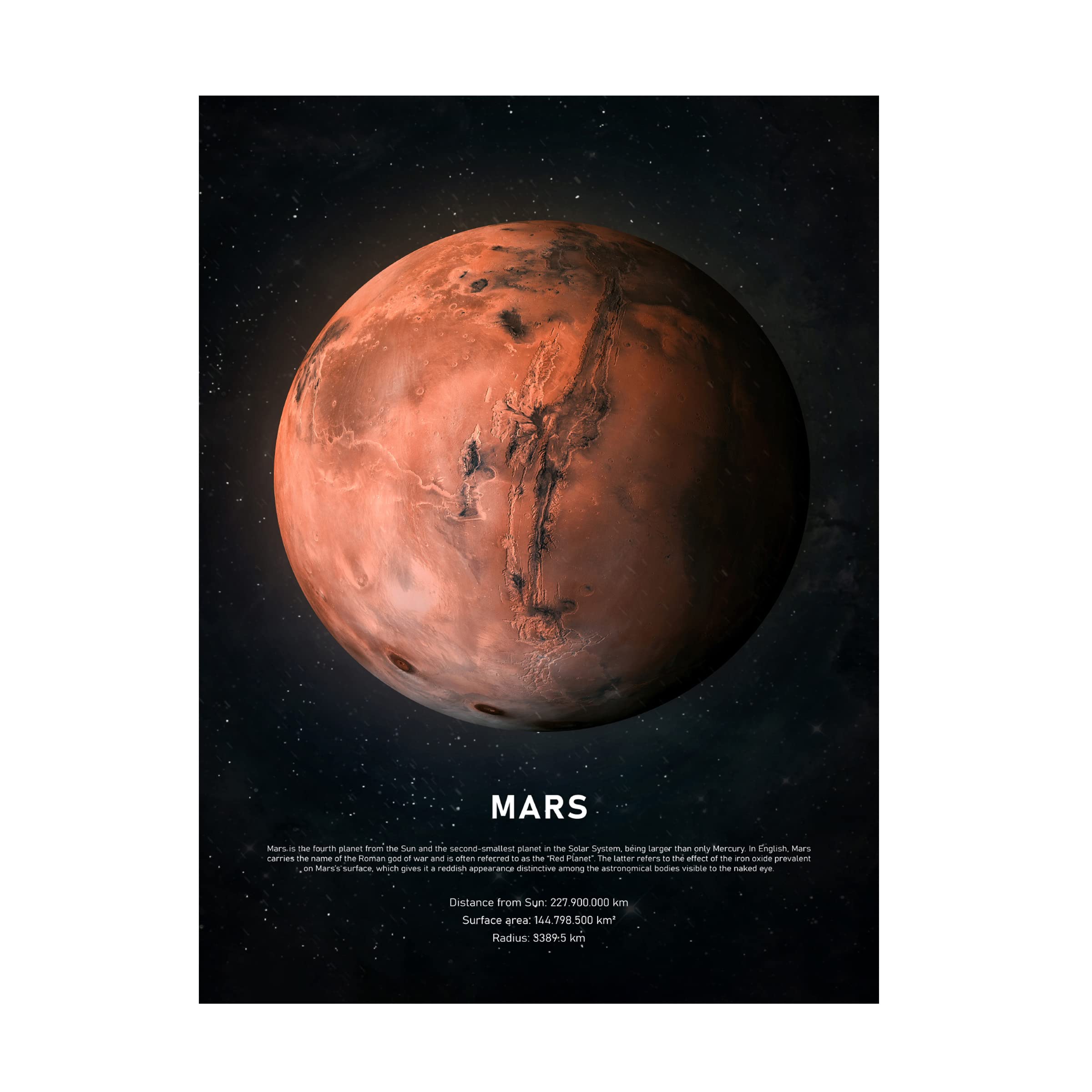 Trademark Fine Art 'Mars' Canvas Print by Design Fabrikken - Modern Space Themed Wall Decor for Living Room, Bedroom & Office