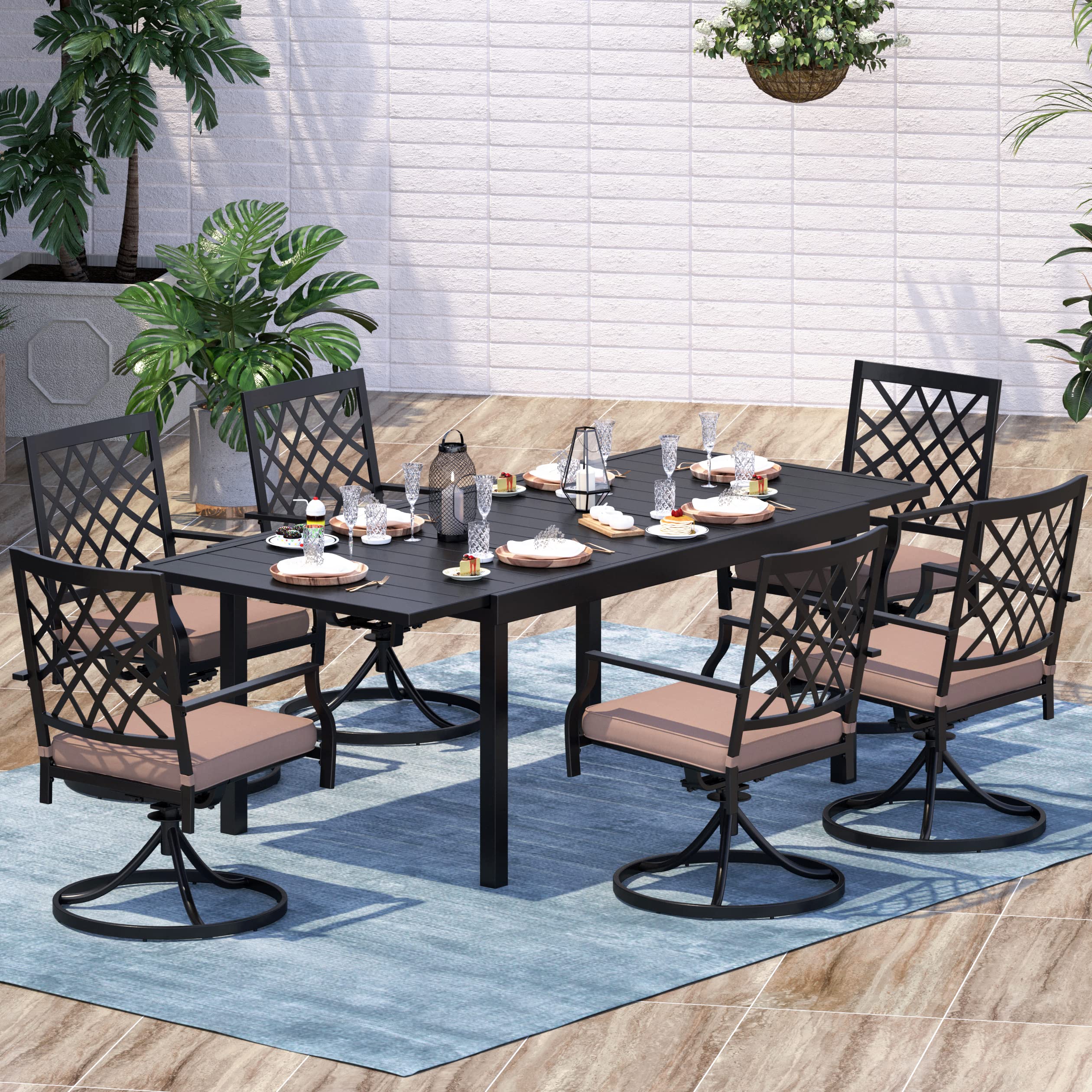 Sophia & William 7-Piece Outdoor Patio Dining Set - 6 Swivel Chairs & Expandable Table (Seats 6-8) - Durable Metal Garden Furniture for Lawn, Backyard, Deck - Perfect for Outdoor Entertaining & Family Gatherings