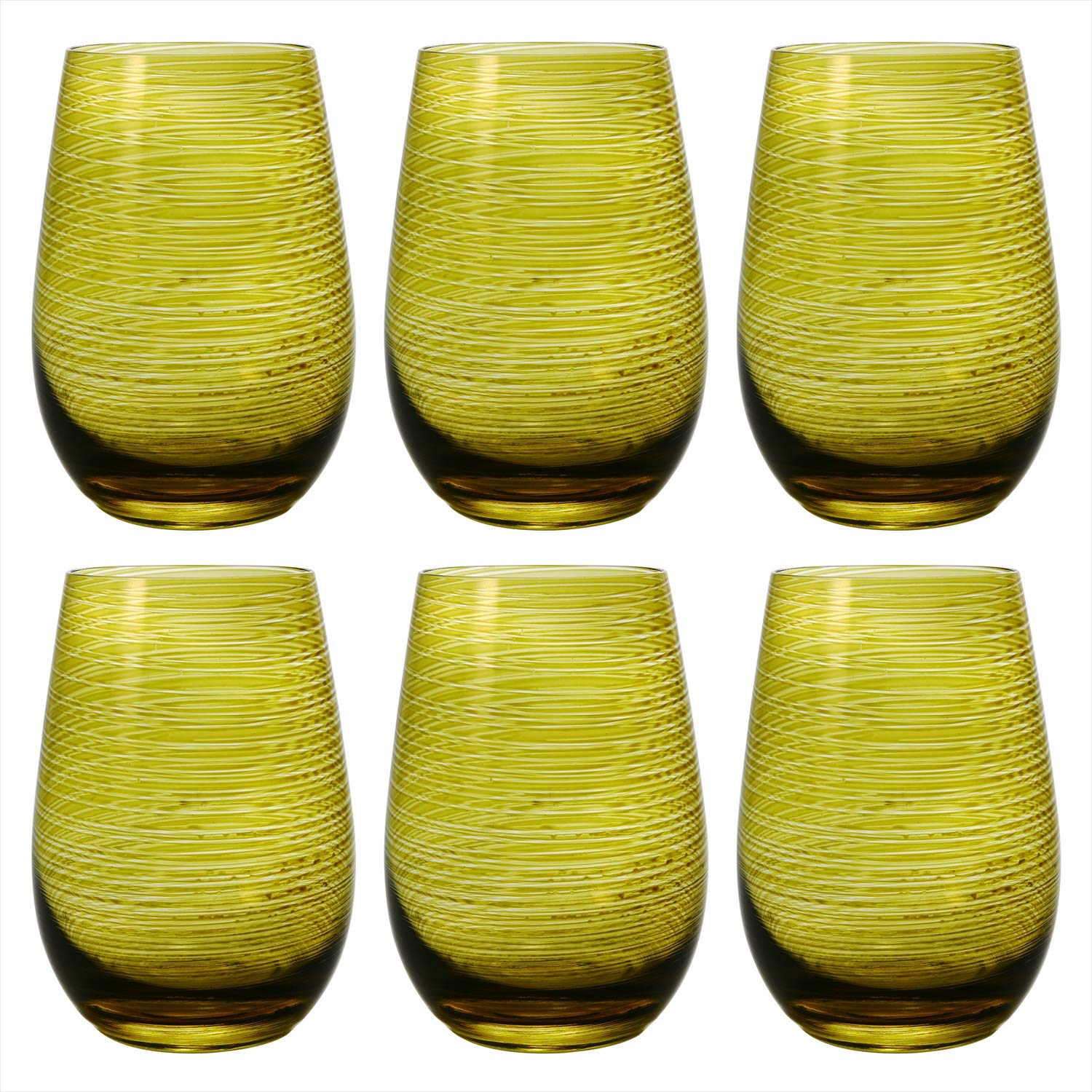 Stolzle Olive 465ml Twister Tumbler - Set of 6 Insulated Drinking Glasses for Iced Coffee, Smoothies & Cocktails | Perfect for Home, Office & Outdoor Use