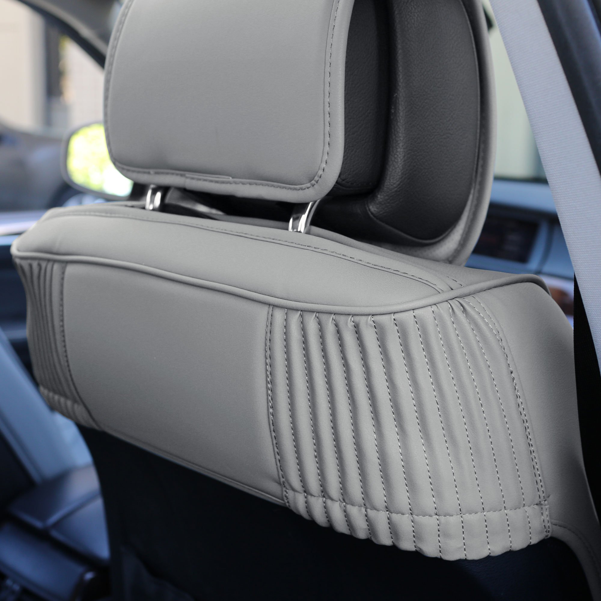 Premium FH Group Car Seat Covers - Universal Fit for Cars, Trucks & SUVs | Waterproof Leatherette Cushion Set in Solid Gray | Ultra Comfort & Protection | Perfect for Daily Commute, Road Trips & Family Travel