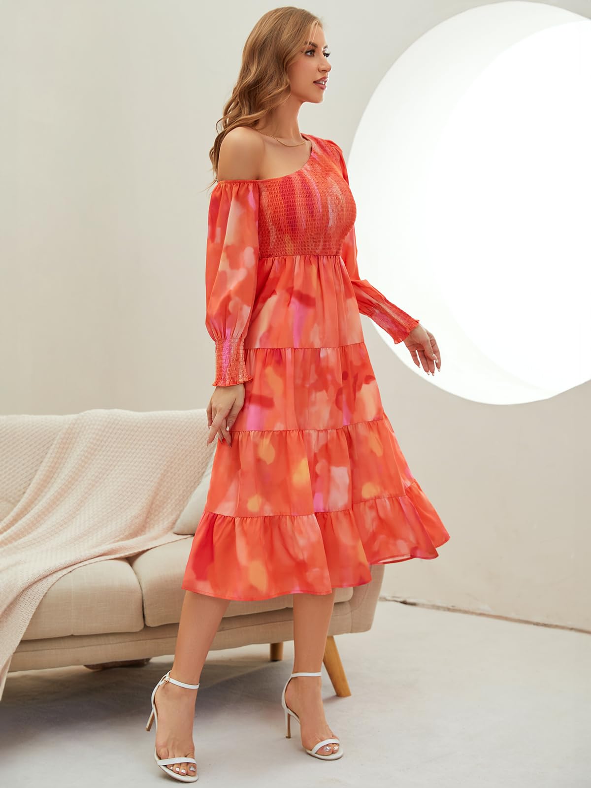 Women's Floral Long Sleeve Maxi Dress with Puff Sleeves & Pockets - Casual Spring Summer Flowy Dress for Beach, Wedding & Everyday Wear