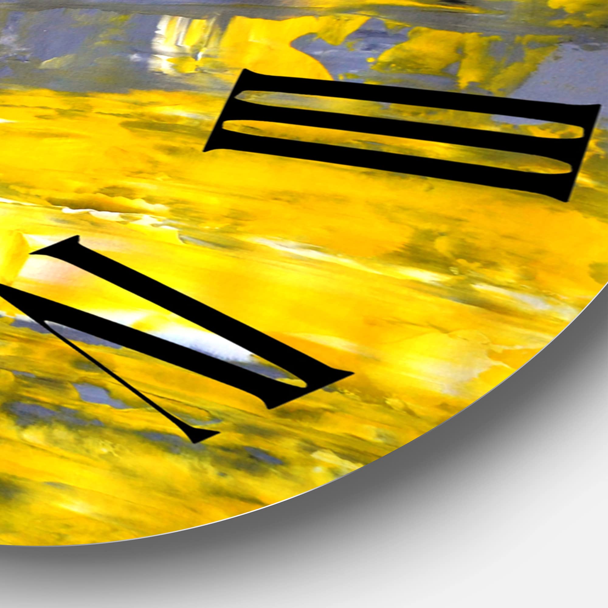 DesignQ Modern Abstract Wall Clock - Yellow & Grey Fractal Art for Kitchen, Living Room, Office Decor | Large Silent Non-Ticking Contemporary Clock for Home & Office Spaces