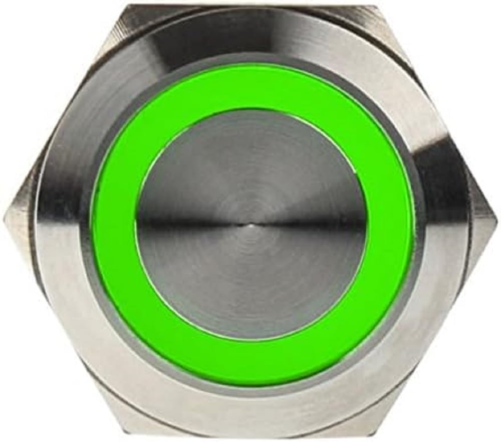 PD062 - High-Performance Computer Cooling Components (Case, Push Button, Stainless Steel, Green LED) for PC Gaming & Workstation Builds