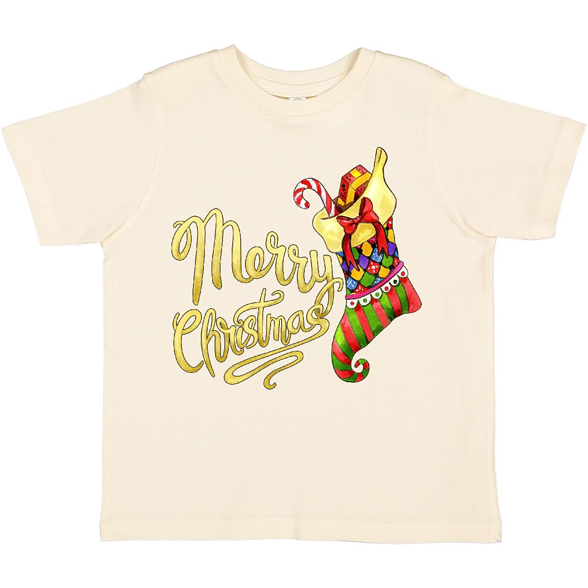 Inktastic Merry Christmas Watercolor Stocking Toddler T-Shirt - Cute Holiday Graphic Tee for Baby Boys & Girls - Perfect for Christmas Parties & Family Photos