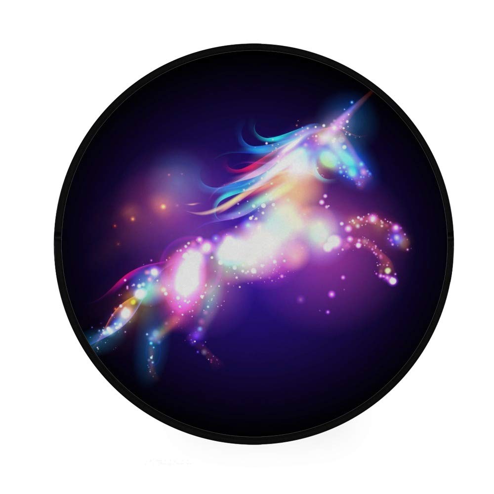 Colorful Galaxy Unicorn Round Area Rug - 3' Diameter Non-Slip Kids Play Mat for Bedroom, Nursery & Playroom - Soft Polyester Floor Rug for Yoga, Playtime & Home Decor