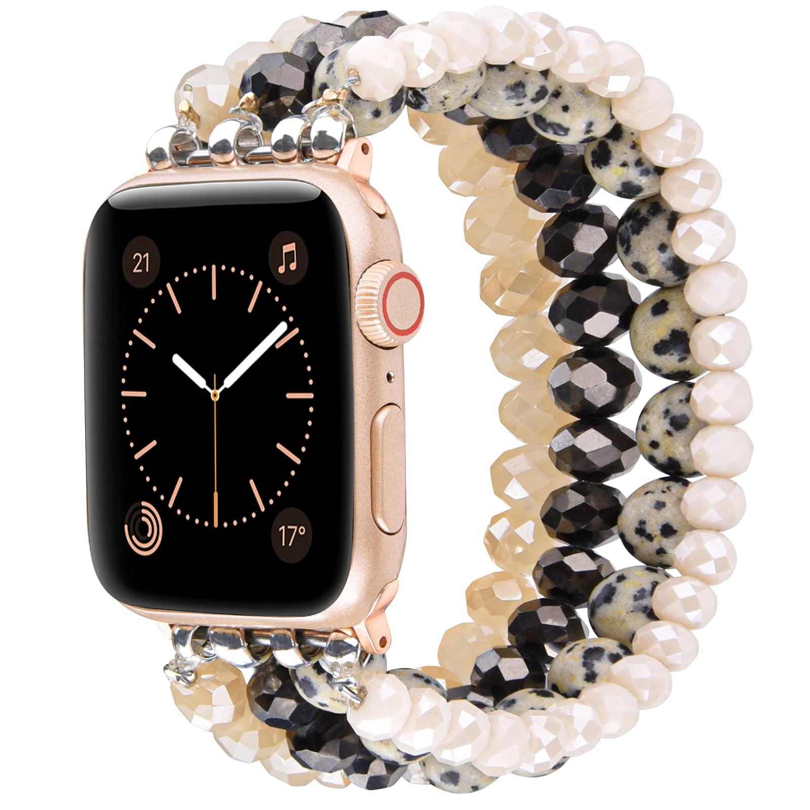 CAGOS Beaded Stretchy Bracelet Compatible with Apple Watch 38mm 40mm 41mm 42mm 44mm 45mm 49mm & Ultra - Boho Glitter Dressy Strap for Women - Perfect for Workouts, Office Wear & Casual Outfits