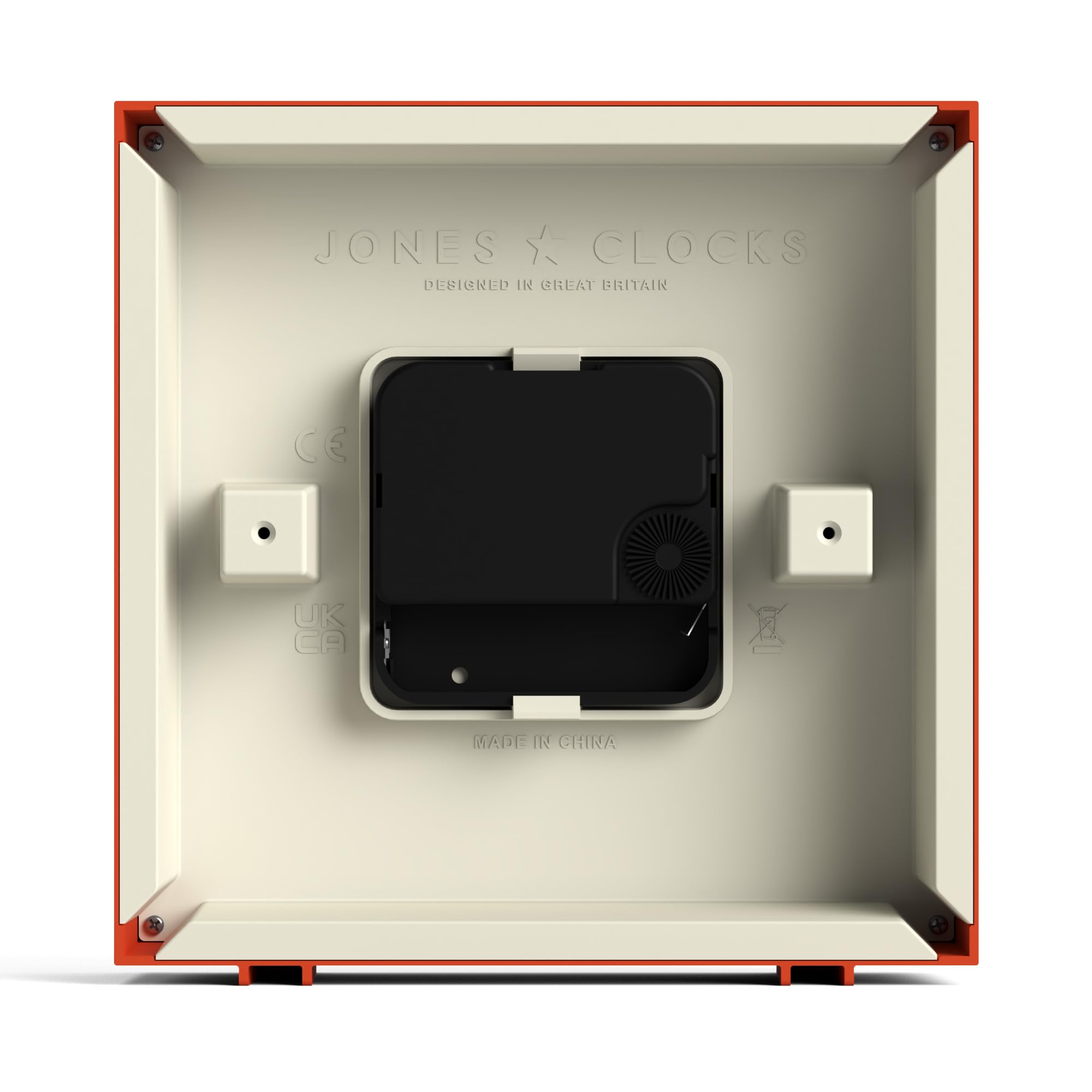 JONES CLOCKS® 'Disco' Desk Clock - Modern Square Orange Alarm Clock with Clear Numbers, Perfect for Office Desk, Bedroom Nightstand, Living Room Shelf & Home Decor
