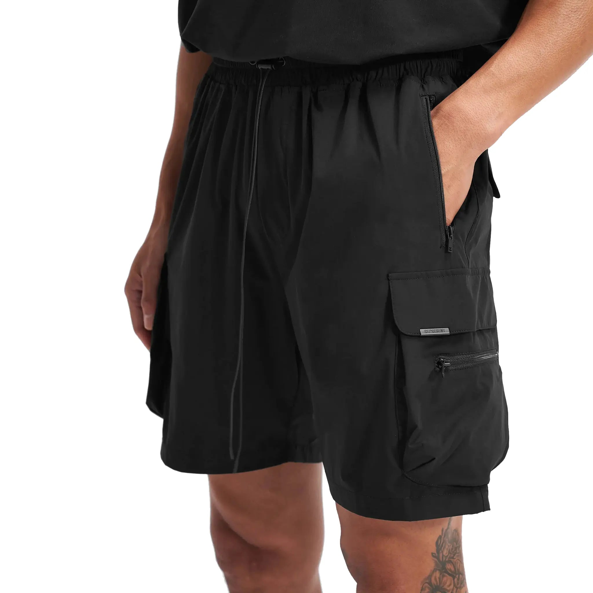 Represent 247 Black Athletic Shorts for Men - Lightweight Workout Running Gym Basketball Shorts with Pockets - Perfect for Sports, Training & Casual Wear