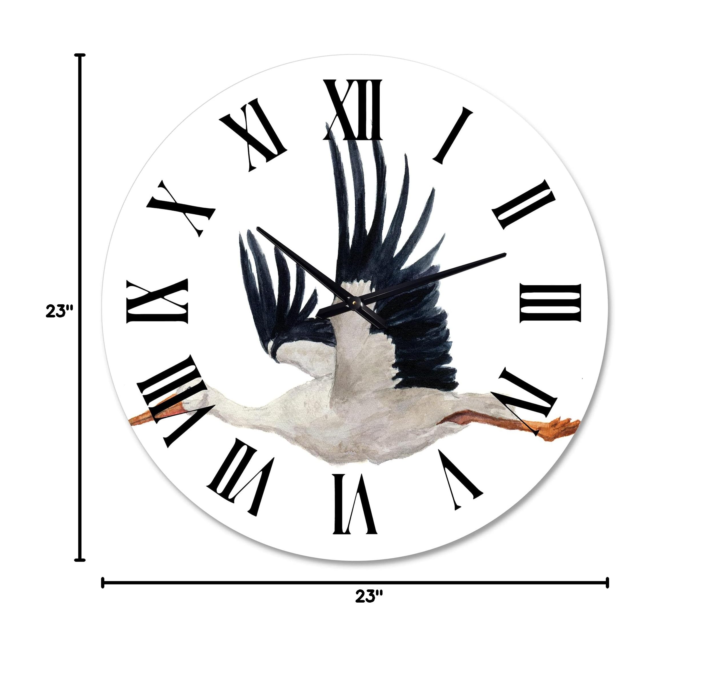 Flying White Stork Wall Clock - Large Traditional Animal Wall Clock for Kitchen Decor | Perfect for Home, Office & Farmhouse Style Décor