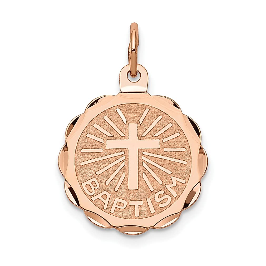 14K Rose Gold Baptism Charm Necklace - Religious Jewelry Pendant for Women - Perfect Gift for Christening, First Communion & Special Occasions