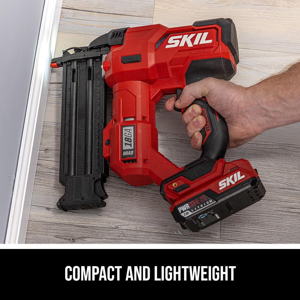 SKIL PWR CORE 20 Brushless 20V 18 Gauge Brad Nailer Kit with 2.0Ah USB-C Battery & Charger - Cordless Nail Gun for Woodworking, Carpentry, and DIY Home Projects - NA1800B-10
