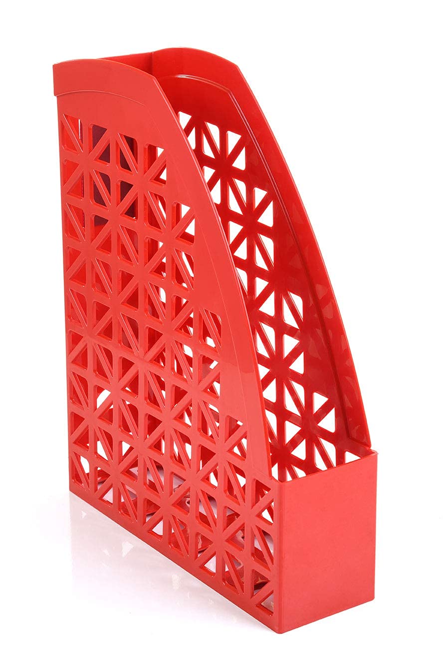 Mintra Office Plastic Desk Organizer Set of 2 - Magazine File Holder for Documents, Papers, and Folders - Red - Perfect for Home Office, School, and Workspace Organization