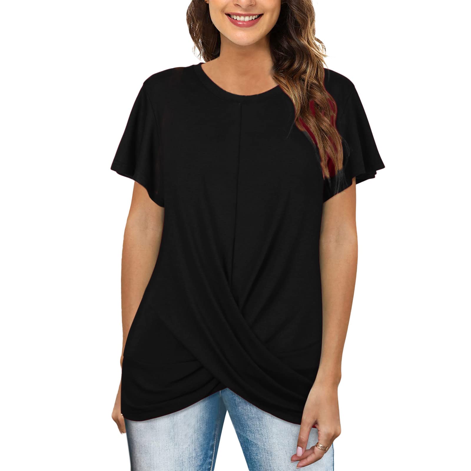 Sexy V-Neck T-Shirts for Women - Loose Fit Summer & Spring Tops with Front Twist Design | Short & Long Sleeve Casual Shirts | Perfect for Date Night, Beach Outings & Everyday Wear