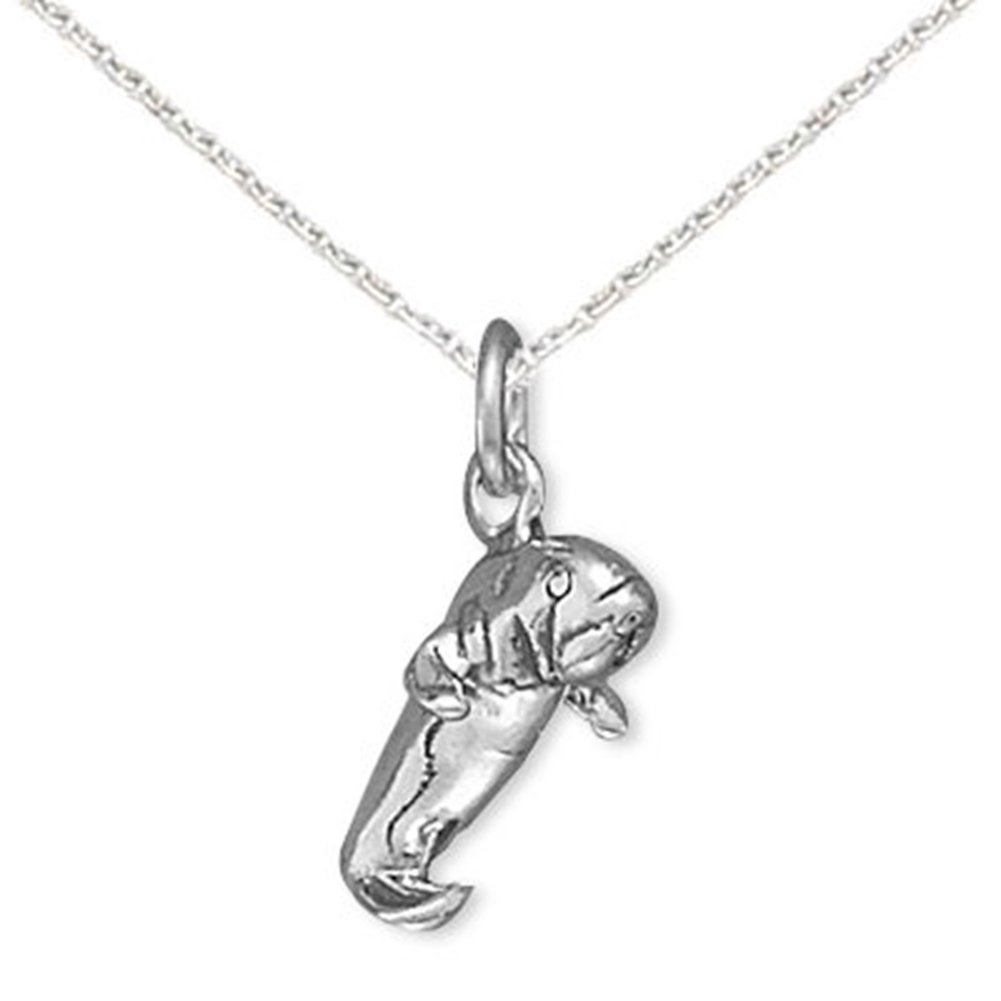 Manatee Charm Pendant Necklace Sterling Silver with 18