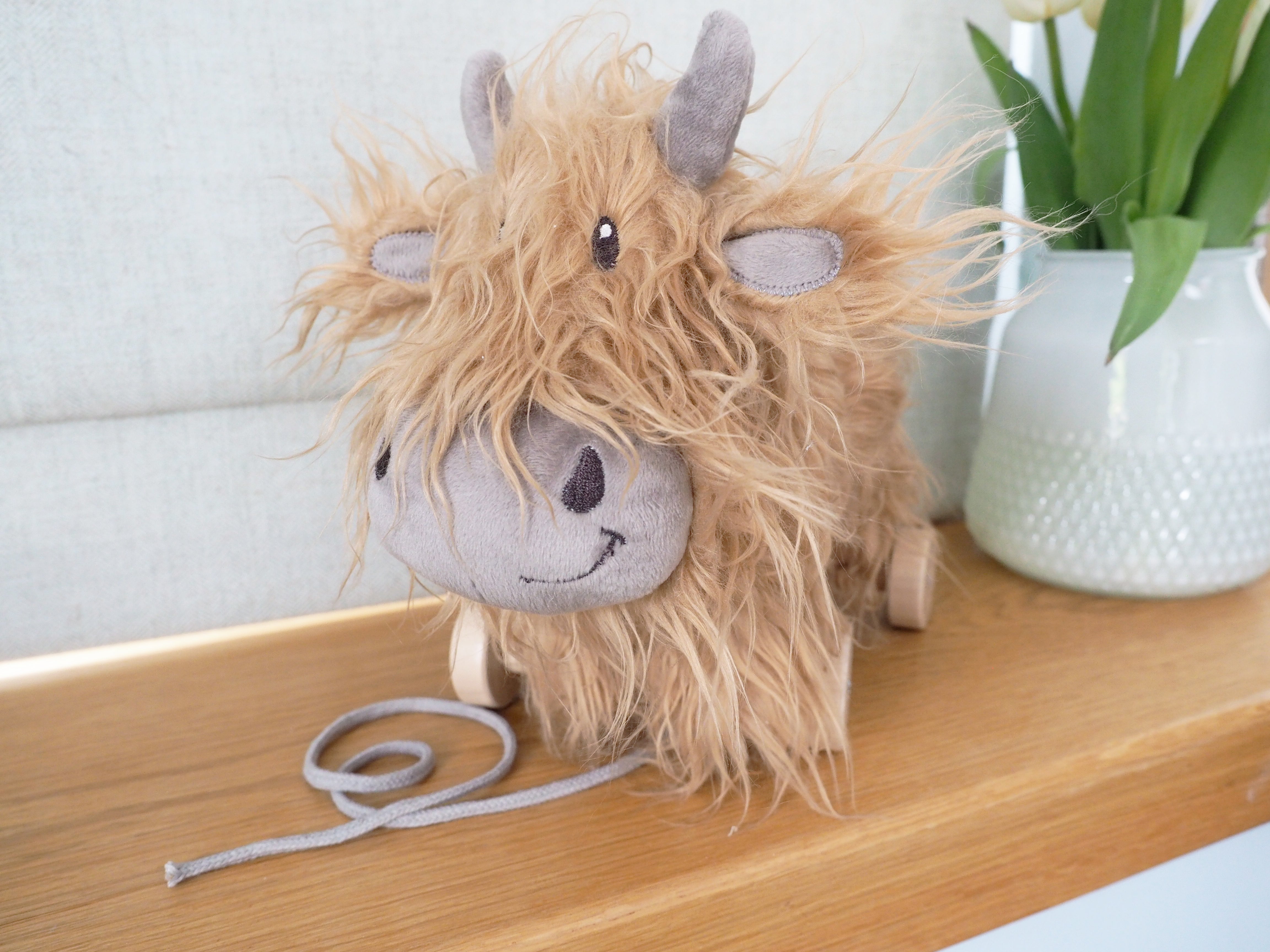 Hubert Highland Cow Pull Along Toy - Adorable Wooden Pull Toy for Toddlers & Kids - Perfect for Imaginative Play, Early Learning & Motor Skill Development