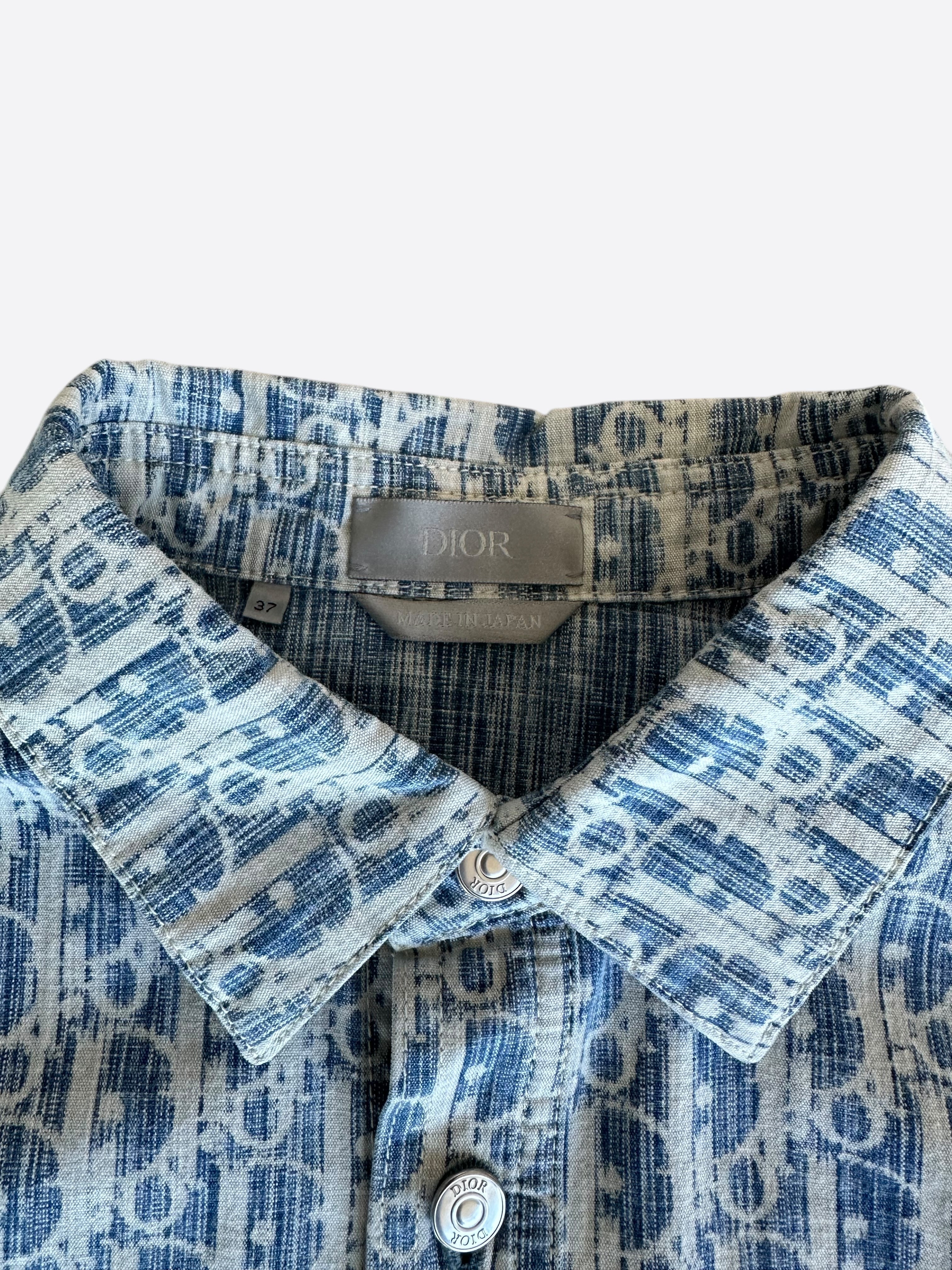 Dior Blue & White Oblique Denim Button Up Shirt for Men | Casual & Stylish Cotton Shirt | Perfect for Office, Date Night & Weekend Outings