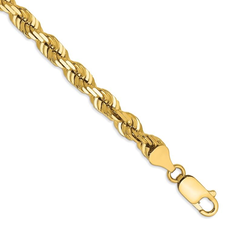 14K Yellow Gold 5.5mm Diamond Cut Rope Chain Anklet with Lobster Clasp - Dainty Women's Ankle Bracelet for Everyday Wear, Gift for Her, Anniversary, Birthday, 9 Inch