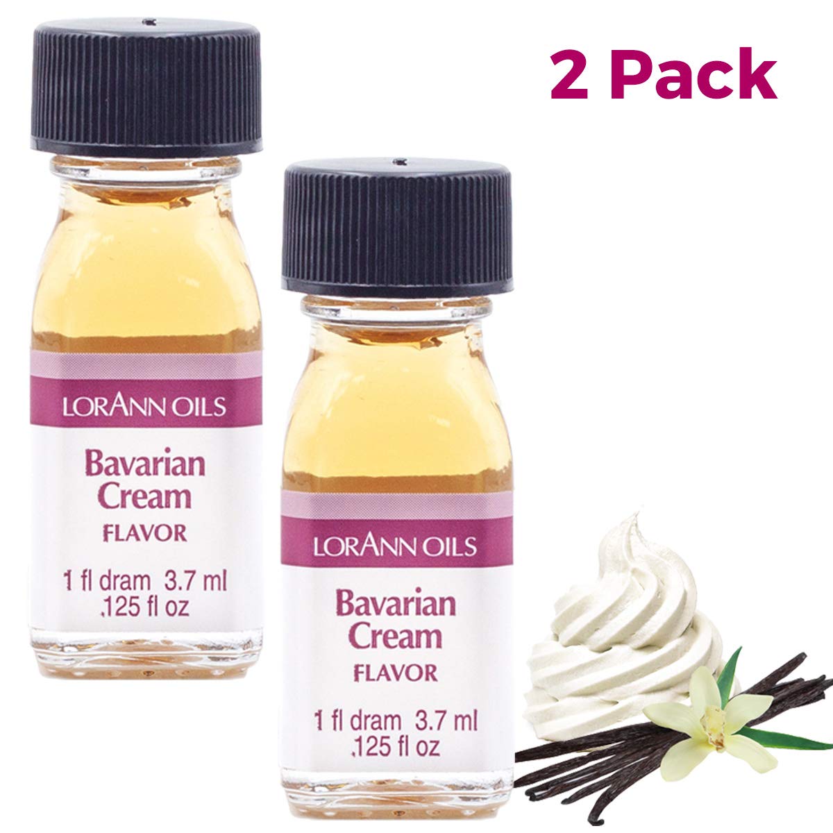 LorAnn Oils Super Strength Flavoring - Natural Candy & Baking Flavor Oil (4X Stronger Than Extracts) - Bavarian Cream, 2-Pack (0.125 fl oz) - Perfect for Hard Candy, Frosting, DIY Treats & Home Baking