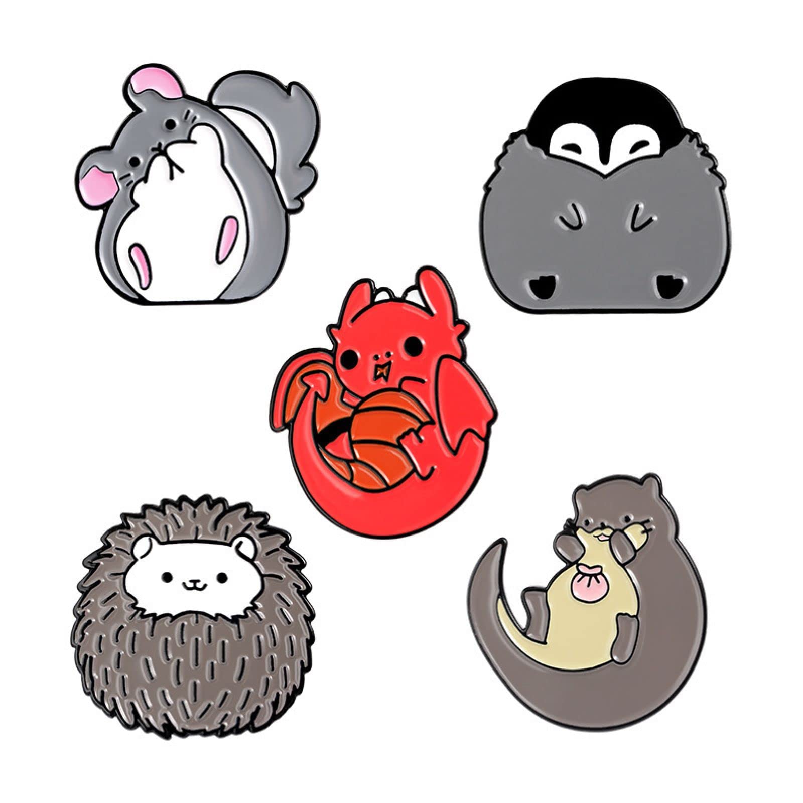 5 Cute Animal Enamel Pins - Penguin, Totoro, Hedgehog Brooch Set for Men & Women | Vintage Metal Badge Pins for Jackets, Bags, Hats & Fashion Accessories