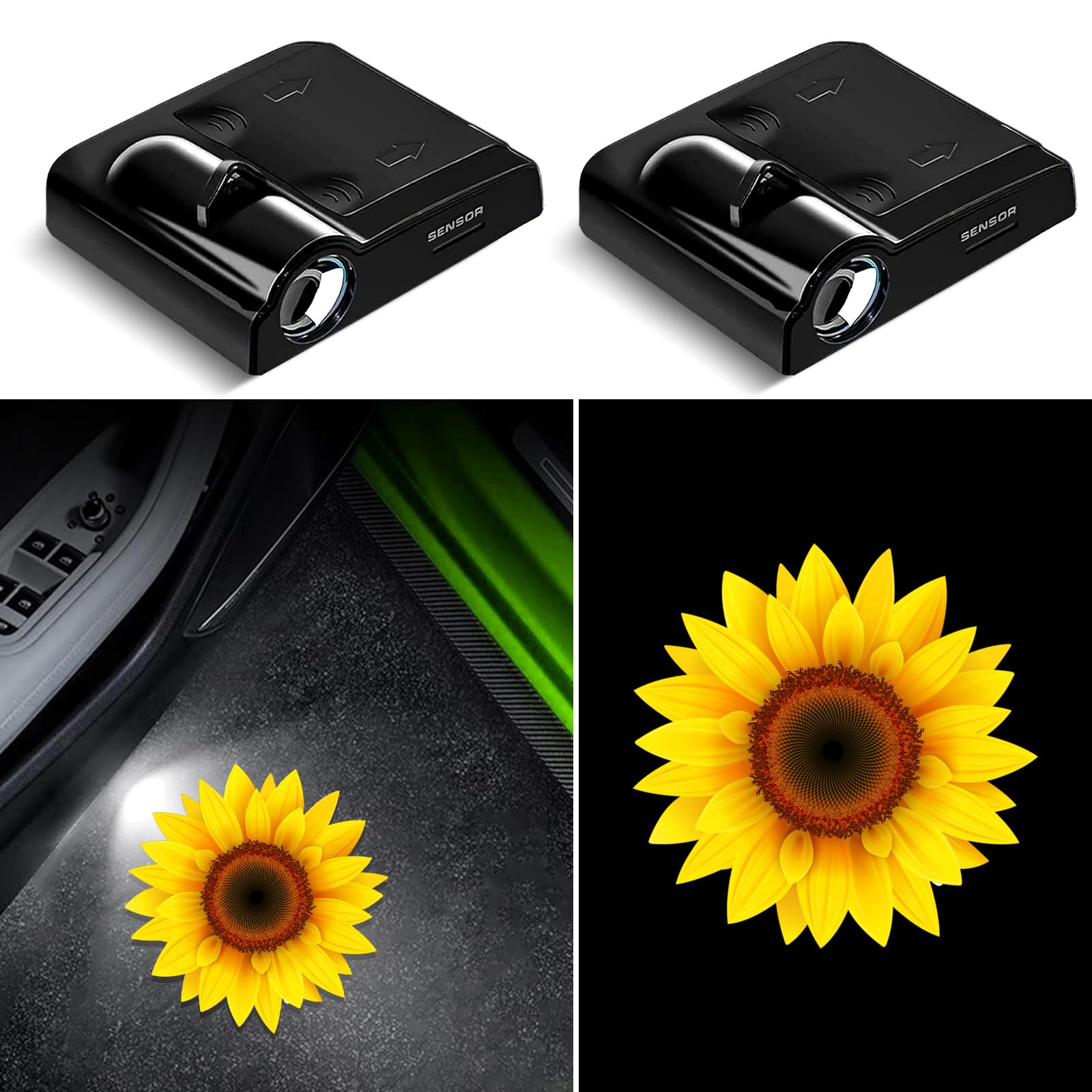 Sunflower Car Door Lights Projector - Universal Welcome Ghost Shadow Lamp for All Car Models | Car Interior Accessories for Night Safety & Stylish Ambience