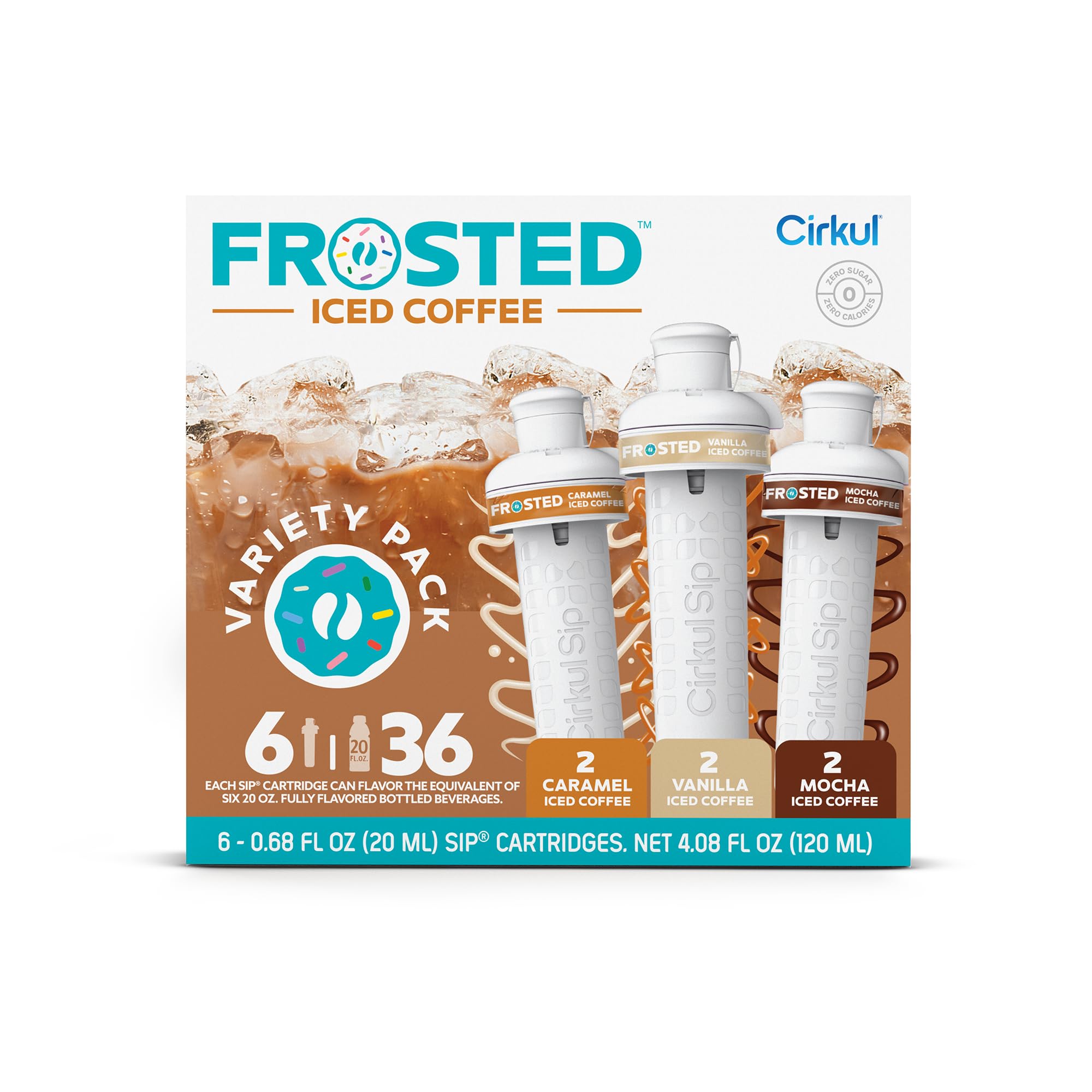 Cirkul Frosted Iced Coffee Flavor Cartridge Variety Pack - 6 Pods (2 Caramel, 2 Mocha, 2 Vanilla) | Refill for Water Bottle System | Perfect for Home, Office & On-The-Go Hydration
